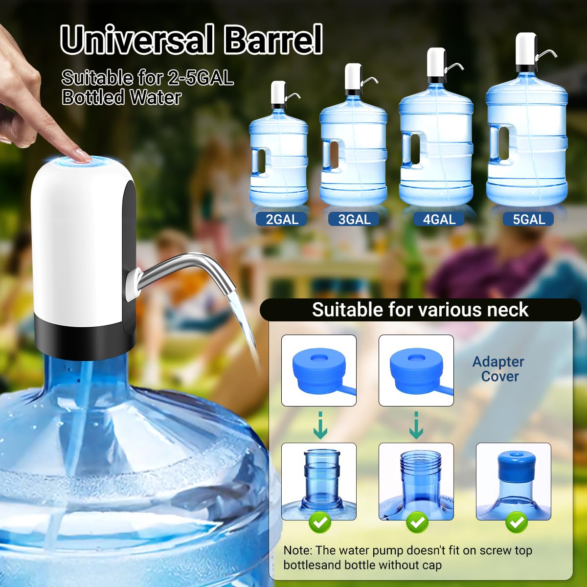5 Gallon USB Rechargeable Water Bottle Pump - Automatic Electric Water Dispenser for 2.16
