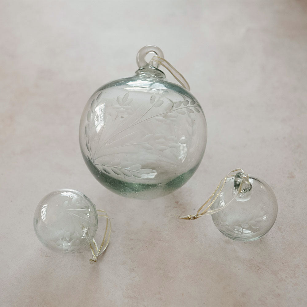 Handblown Etched Glass Christmas Ornament - Large Holiday Decoration for Tree, Gift, and Home Décor | Perfect for Christmas, Weddings, and Special Occasions