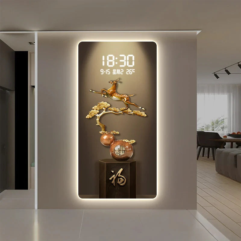 Deer Scenery Digital Wall Clock with Large Display - Modern LED Alarm Clock for Bedroom, Living Room, Office & Home Decor