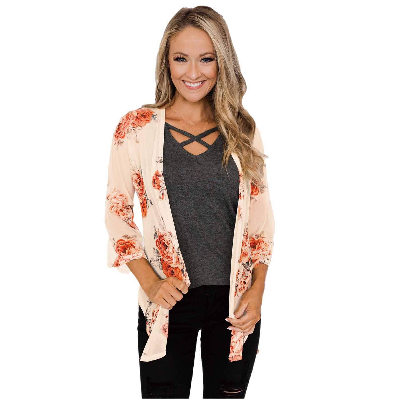 Women's Open Front Printed Cardigan - Flowy Chiffon Blouse & Kimono Cover Up - Loose Fit Casual Dressy Top for Spring/Summer | Perfect for Beach Cover Ups, Boho Outfits & Layering