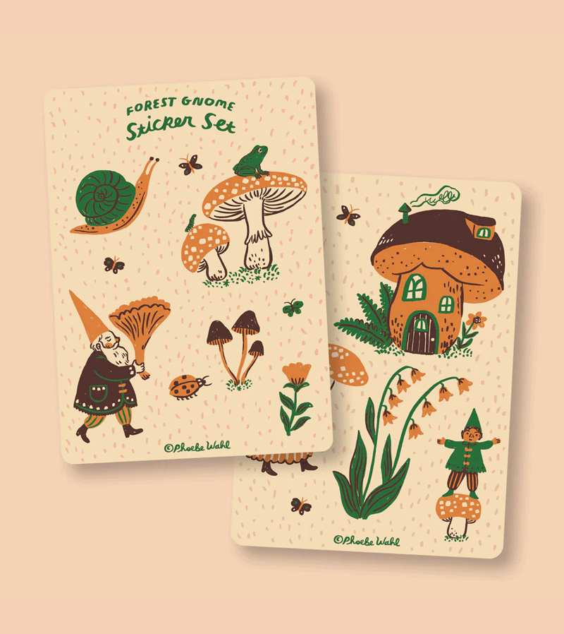 Phoebe Wahl Forest Gnome Sticker Set - Waterproof Vinyl Decals for Laptops, Journals & DIY Crafts - Whimsical Nature-Themed Stickers for Scrapbooking & Home Decor