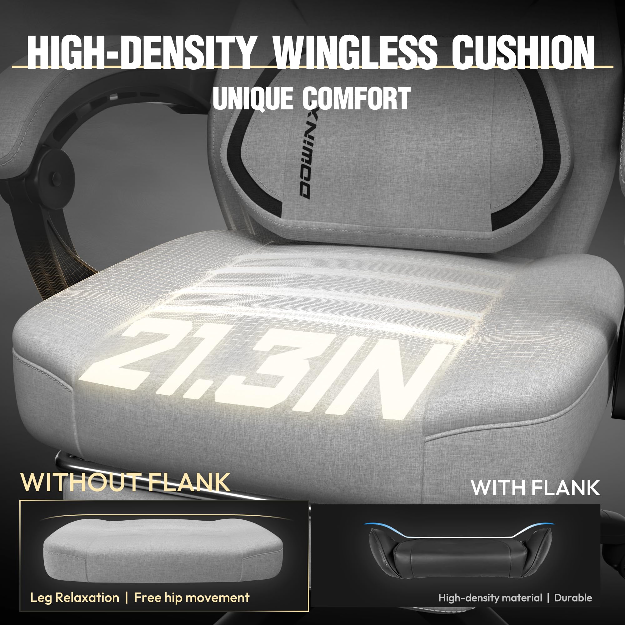 Dowinx Ergonomic Gaming Chair with Adjustable Footrest - Heavy Duty Big & Tall Computer Chair for Adults Up to 200lbs - Wide Back Support with Massage Function - Perfect for Office, Gaming & Home Workspace (Grey)