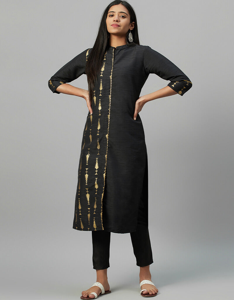 Black Poly Silk Straight Leg Pants for Women - Comfortable & Elegant Office Wear & Casual Outfits