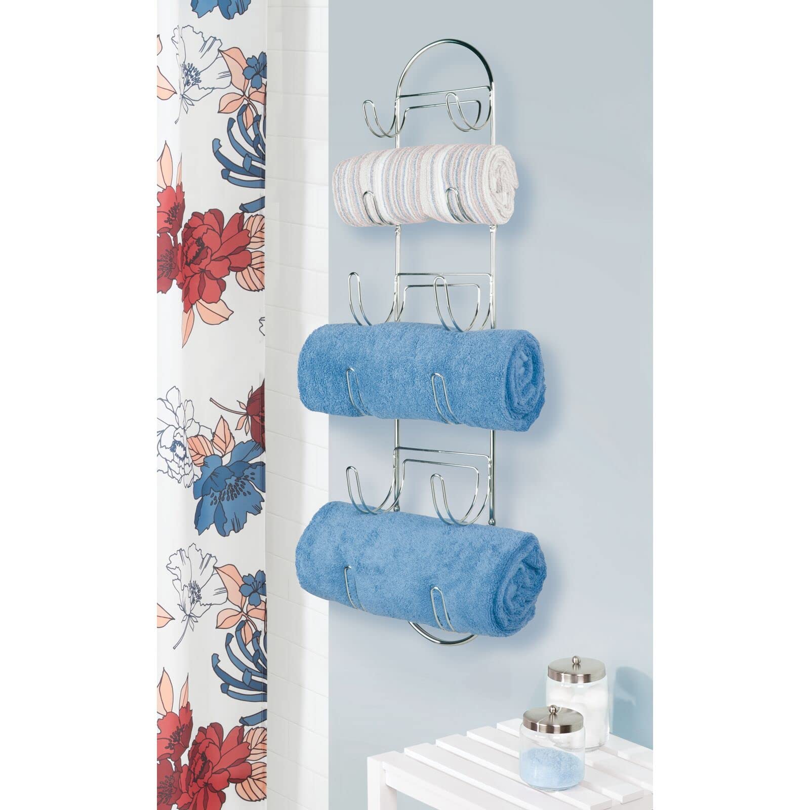 Premium Chrome Steel Wall Mount Towel Rack with 6 Compartments - Space Saving Bathroom Organizer for Towels, Washcloths & Toiletries - Perfect for Small Bathrooms, Powder Rooms & Laundry Areas