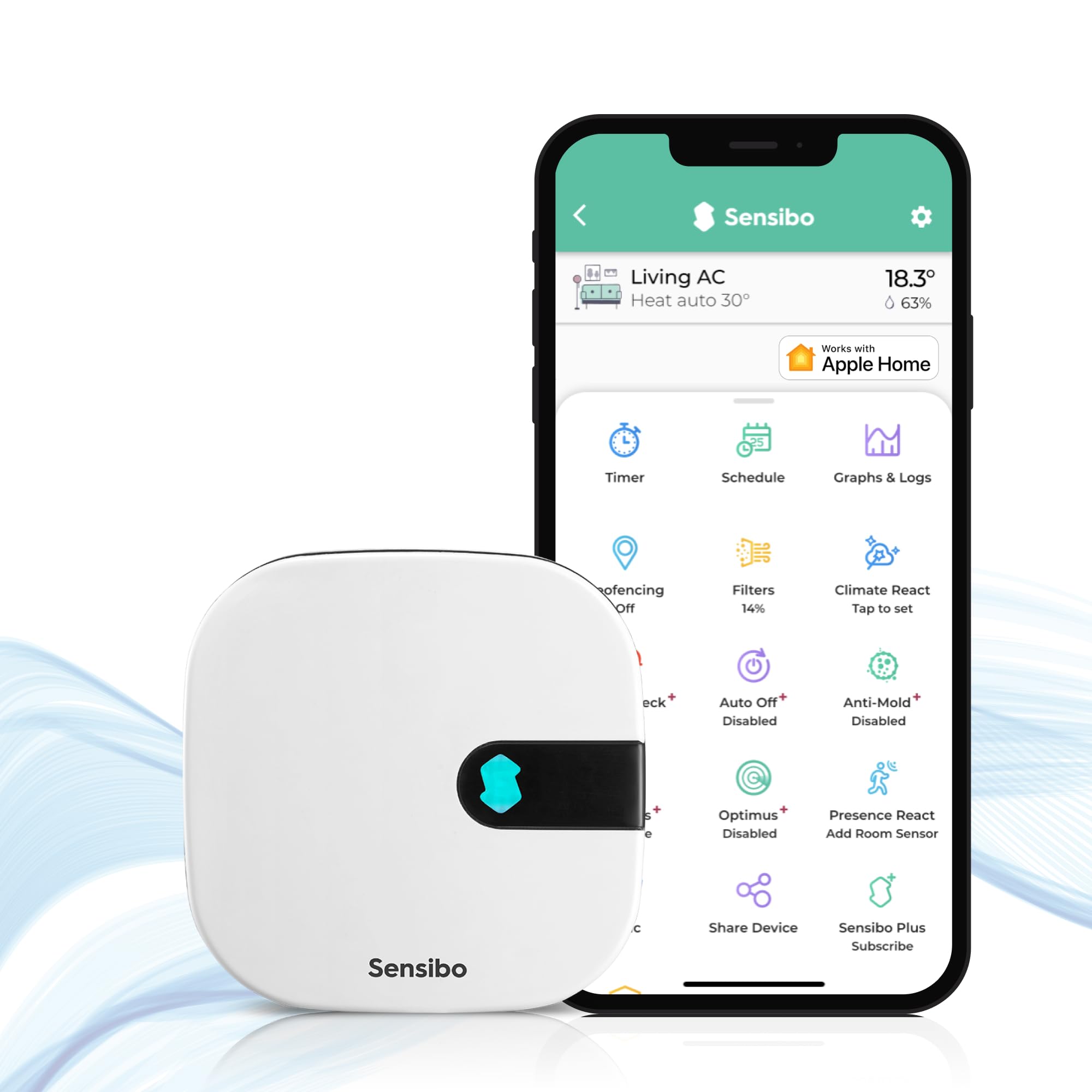 Sensibo Air Smart AC Controller - Apple HomeKit Certified, Works with Alexa & Google Assistant - Easy 60-Second Installation for Energy Savings & Comfort - Perfect for Smart Home, Bedroom & Office Climate Control