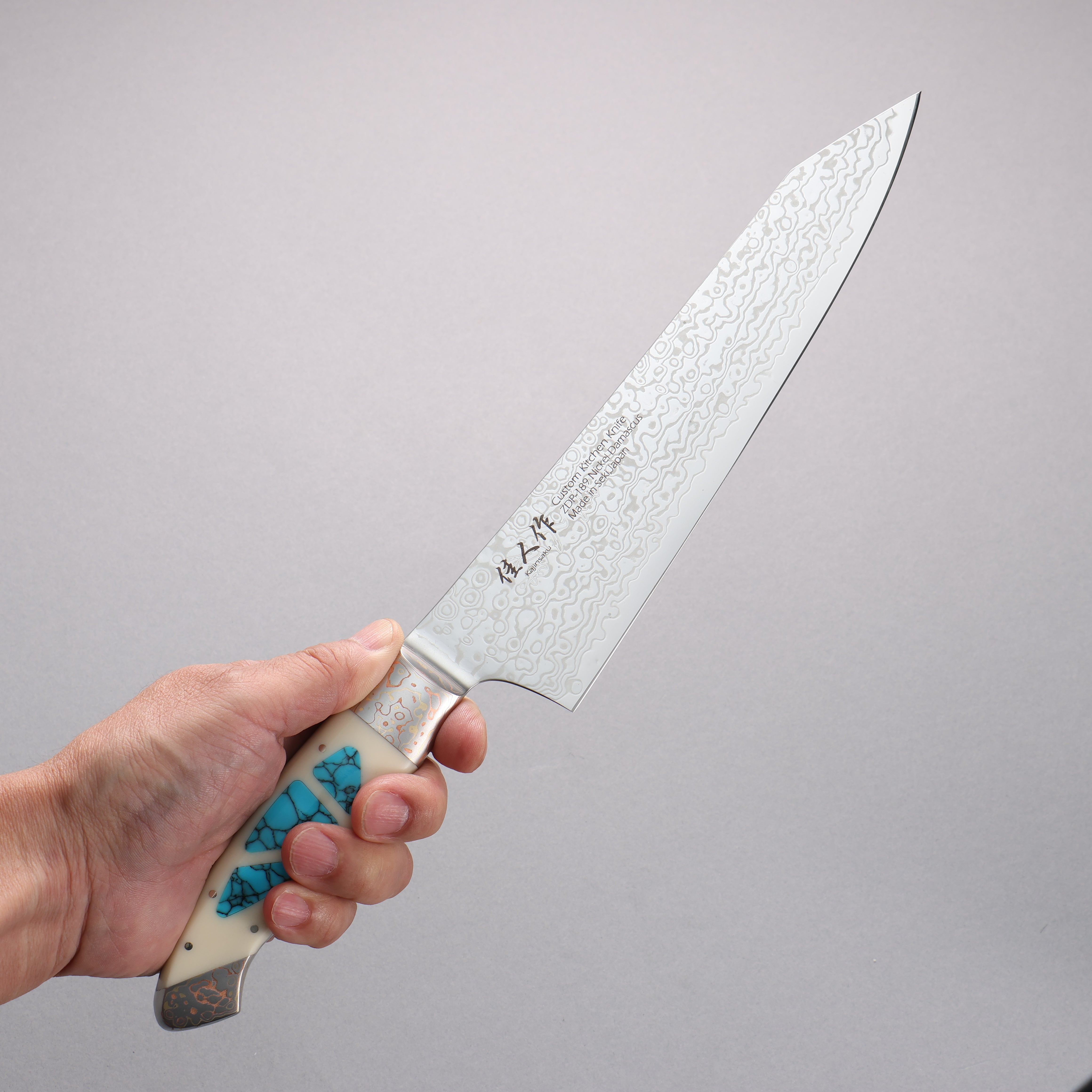 Premium ZDP-189 Damascus Kiritsuke Gyuto Knife 210mm - Japanese Chef Knife with Corian & Turquoise Inlay Handle - Perfect for Sushi, Sashimi & Precision Vegetable Cutting