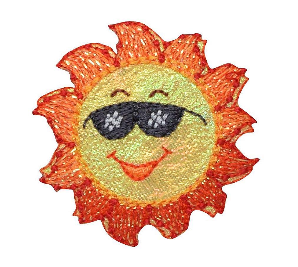 Shimmery Sun Orange Yellow Sunglasses Embroidered Iron On Patch for DIY Clothing, Hats, Bags & Accessories - Perfect for Customizing Outfits & Gifts