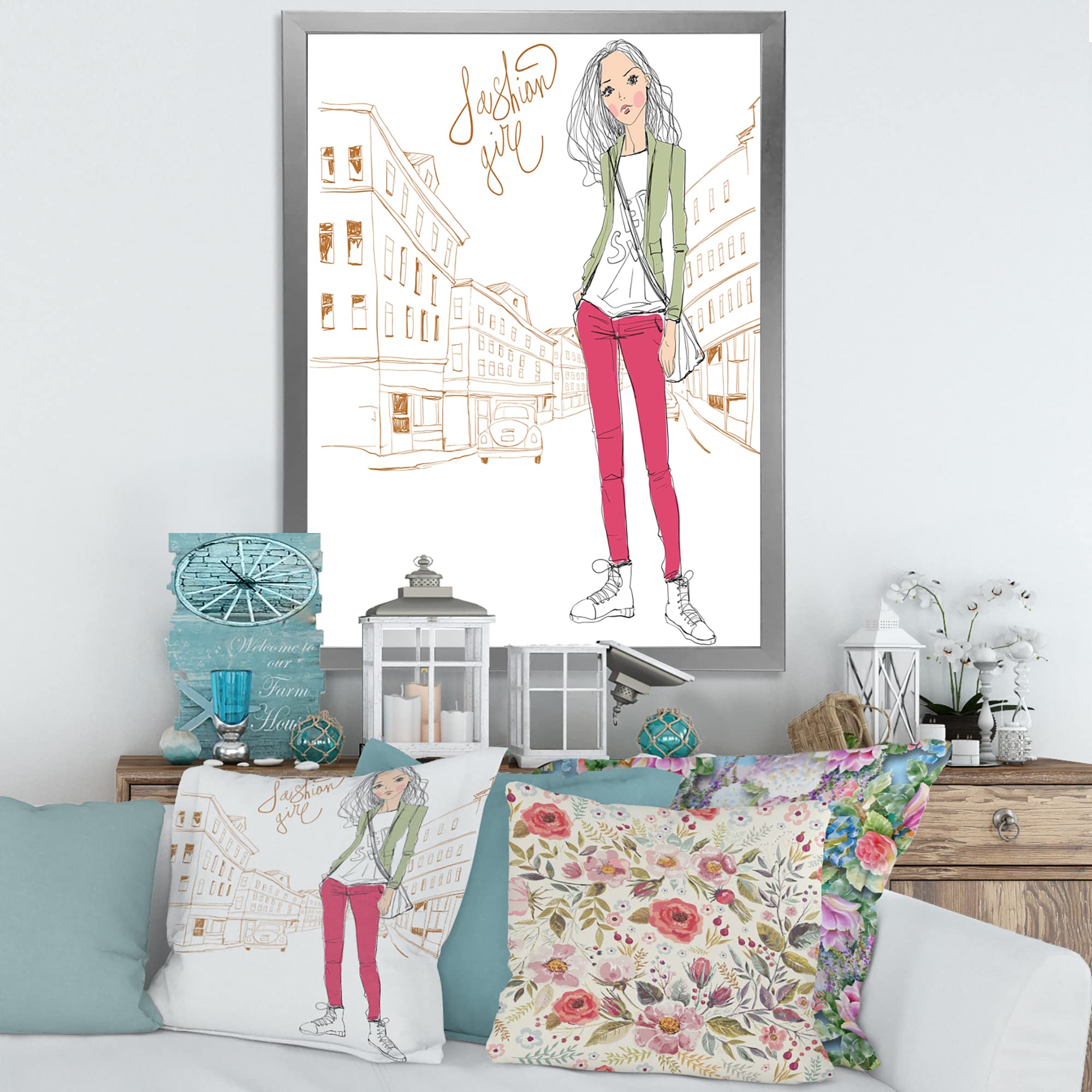 DesignQ Trendy Fashion Girl II Children's Art Framed Wall Decor - Perfect for Kids' Room, Nursery & Playroom Decorations