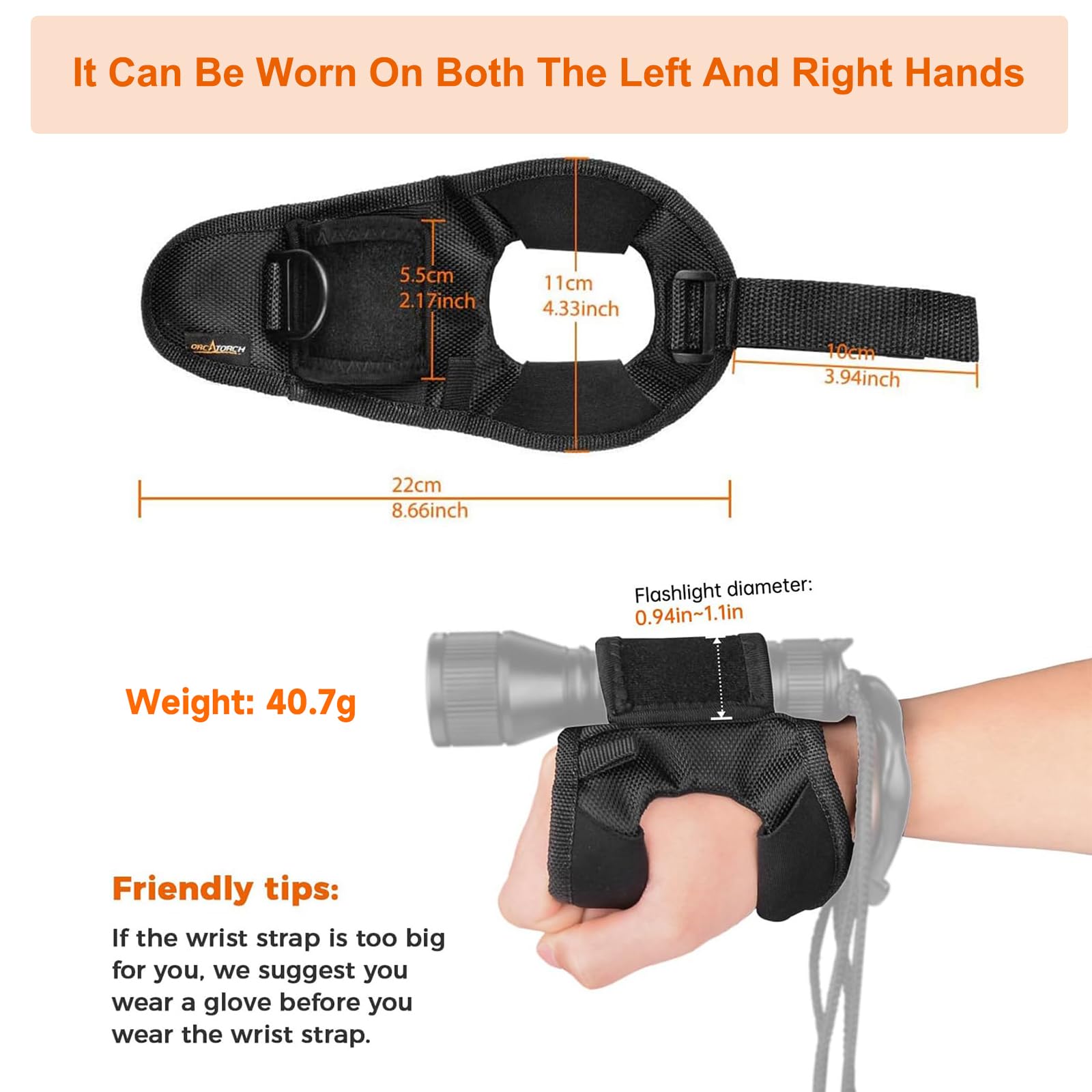 ORCATORCH Adjustable Wrist Strap Diving Flashlight Glove - Hands-Free Scuba Dive Light Holder Accessory for Underwater Exploration (Flashlight Not Included) - Perfect for Night Diving, Cave Exploration & Underwater Photography