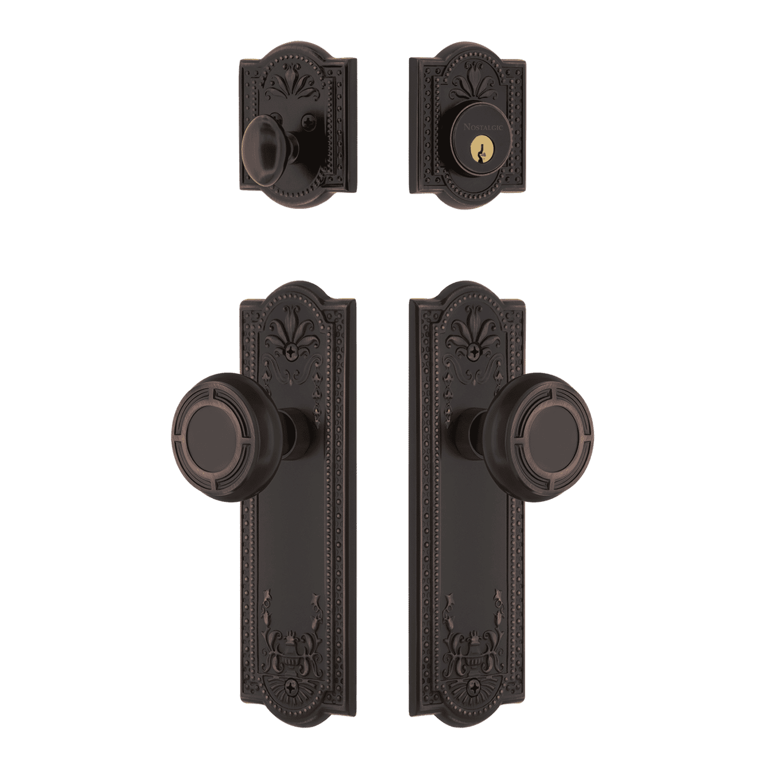 Timeless Bronze Meadows Entry Door Set with Mission Knob - Elegant & Durable Hardware for Home Entryway, Front Door, and Interior Doors