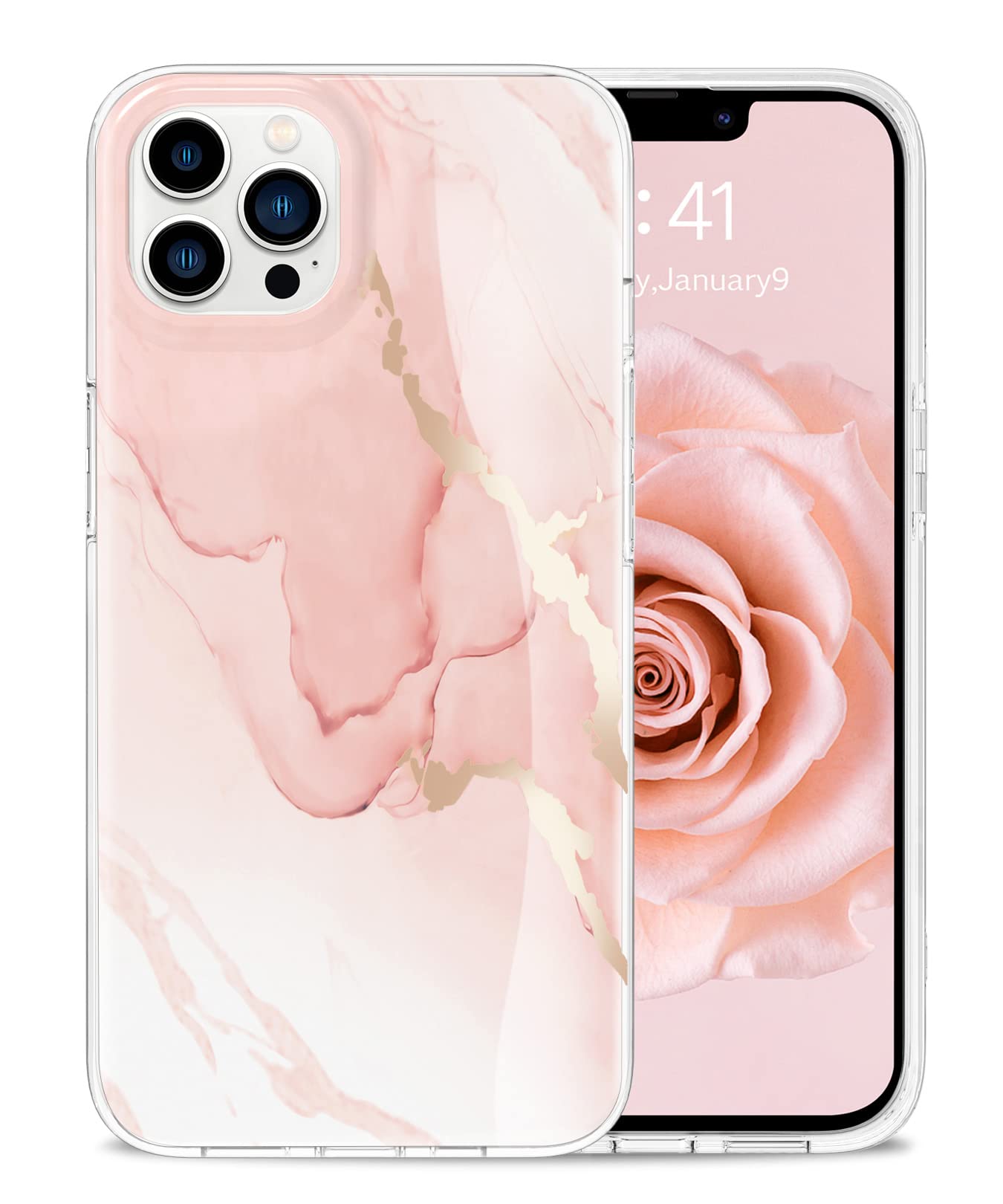 Togestar Pink Marble iPhone 13 Pro Max Case for Women - Shockproof 10FT Drop Protection, Wireless Charging Compatible Hard Phone Cover - Perfect for Work, Travel & Everyday Use
