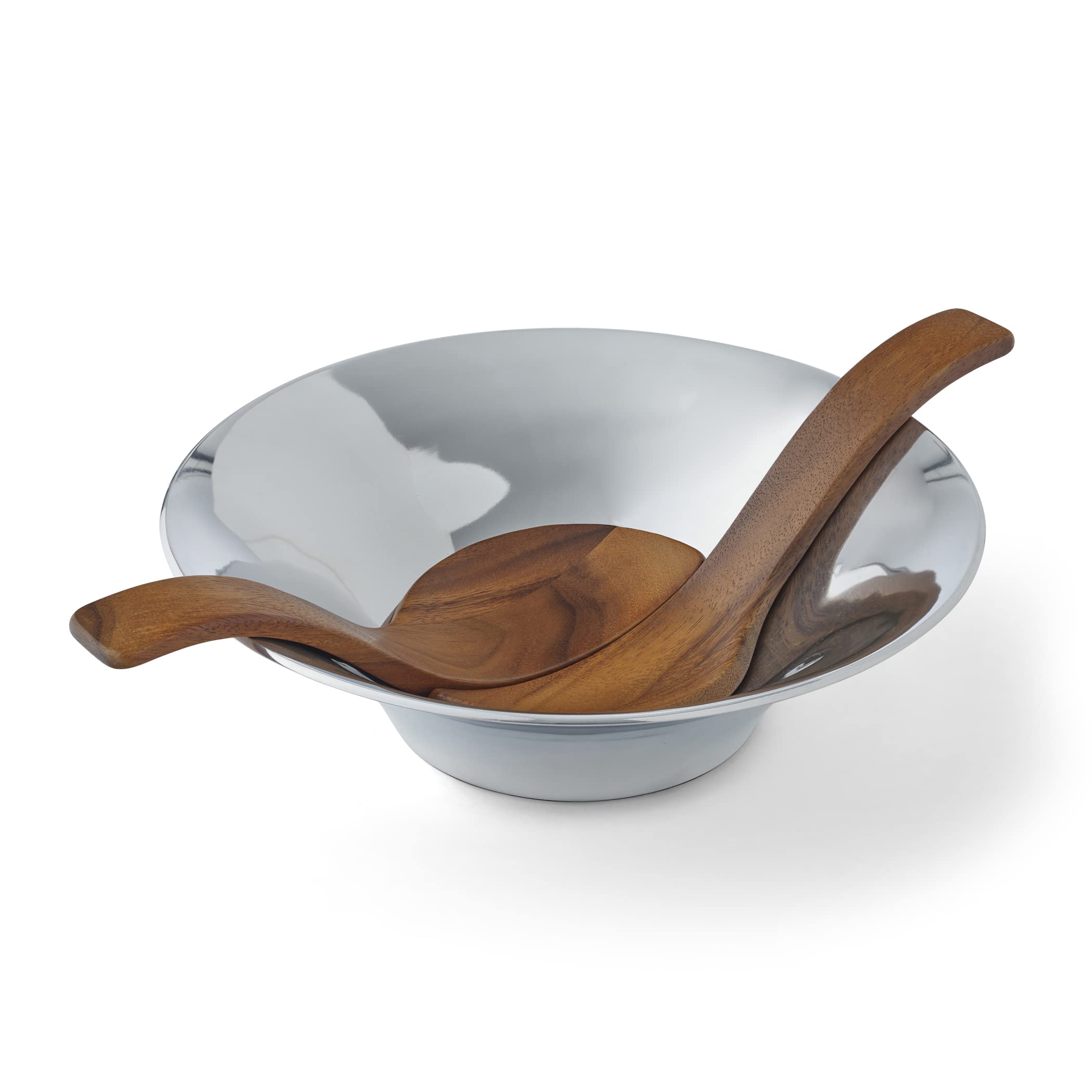 Nambe Chillable Salad Bowl with Servers – Large Chilled Serving Bowl with Utensils for Parties & Entertaining | Keep Veggies, Fruits, Potato & Pasta Cold | Refrigerator Safe | Designed by Scott Henderson | Perfect for BBQs, Picnics & Summer Gatherings