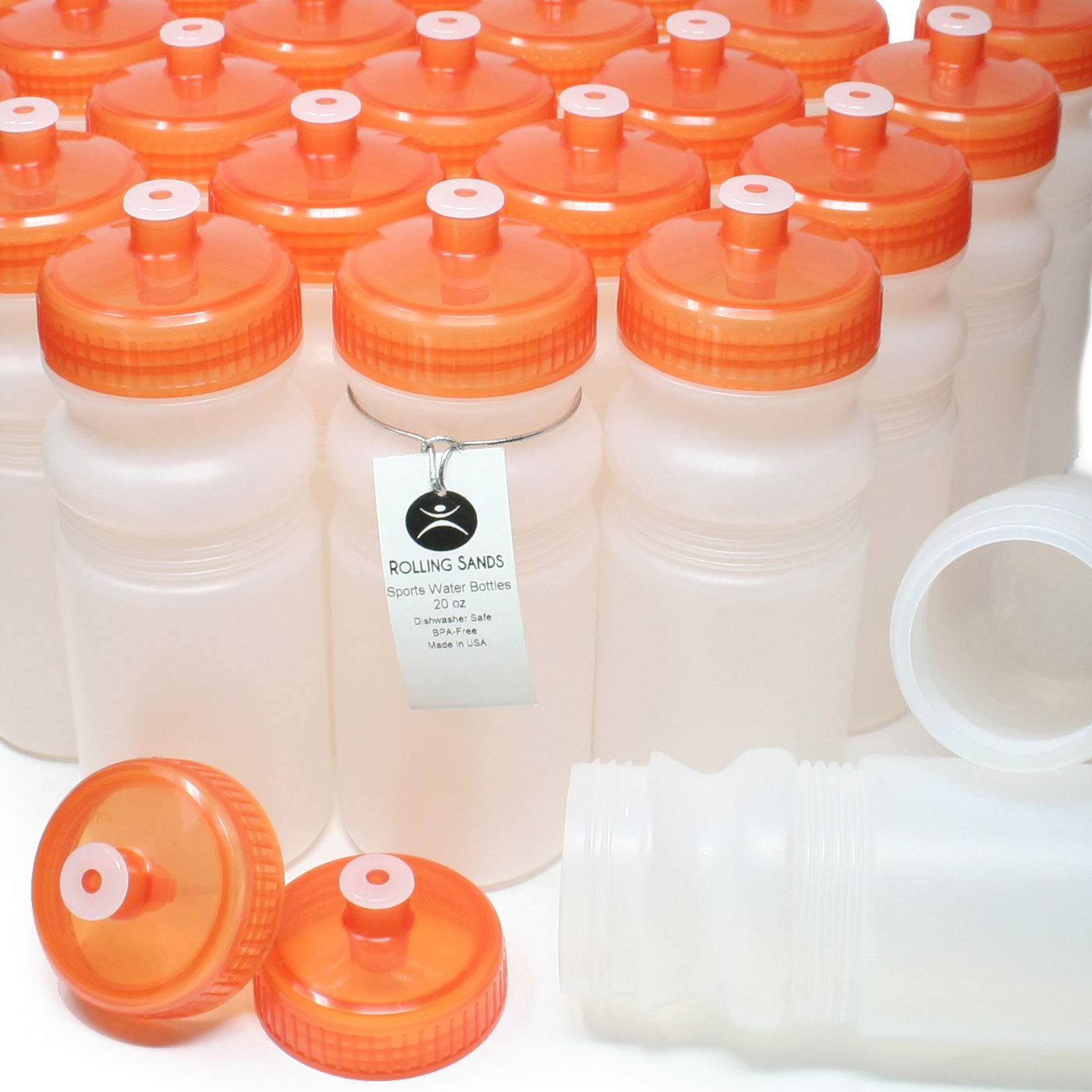 Rolling Sands 20oz Sports Water Bottles - 100 Pack BPA-Free, Dishwasher Safe, Made in USA | Perfect for Gyms, Schools, Offices & Team Events