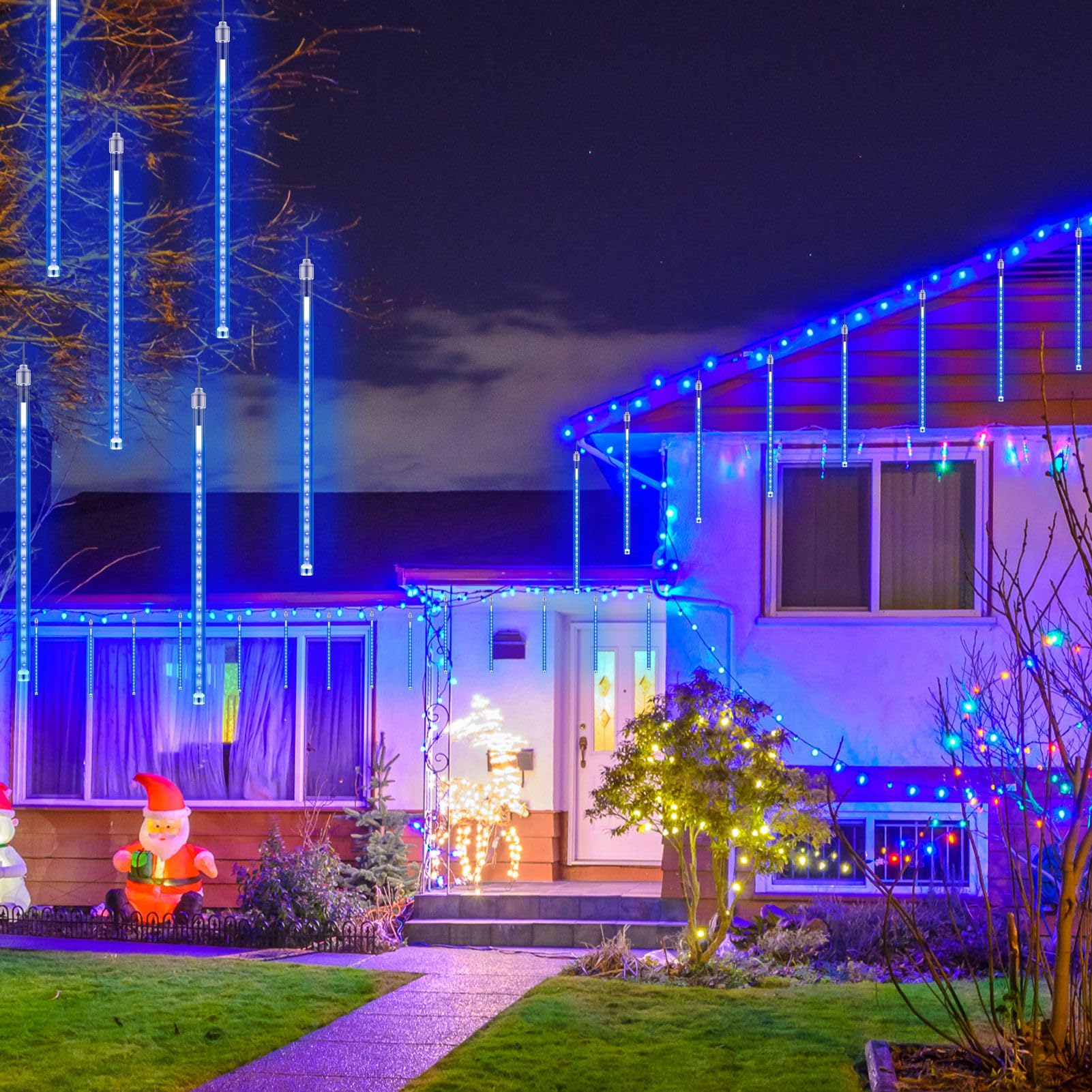 540 LED Meteor Shower Christmas Lights - 15 Tubes 30cm Outdoor Waterproof Icicle Lights for Party, Wedding, Tree & Garden Decorations (Blue) | Perfect for Holiday Displays & Winter Wonderland Scenes