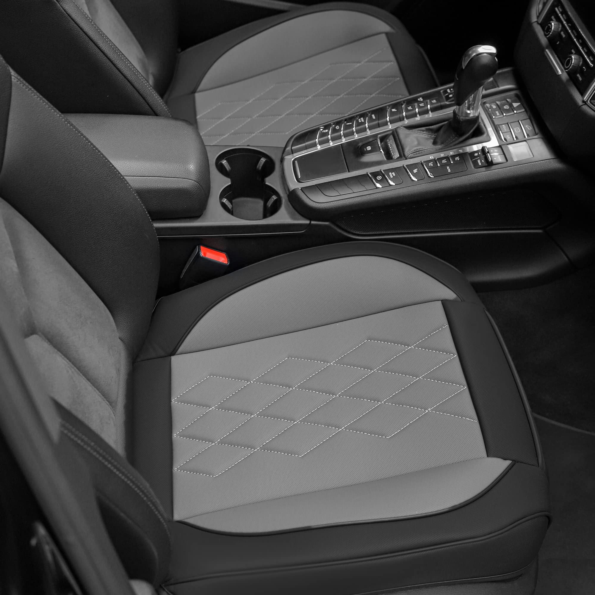JOJOBAY 2-Pack Premium Leather Car Seat Covers - Anti-Slip Padded Front Seat Protectors for Most Vehicles (Fits 95% Cars, Grey) | Perfect for Daily Commute, Road Trips & Protecting Car Interior