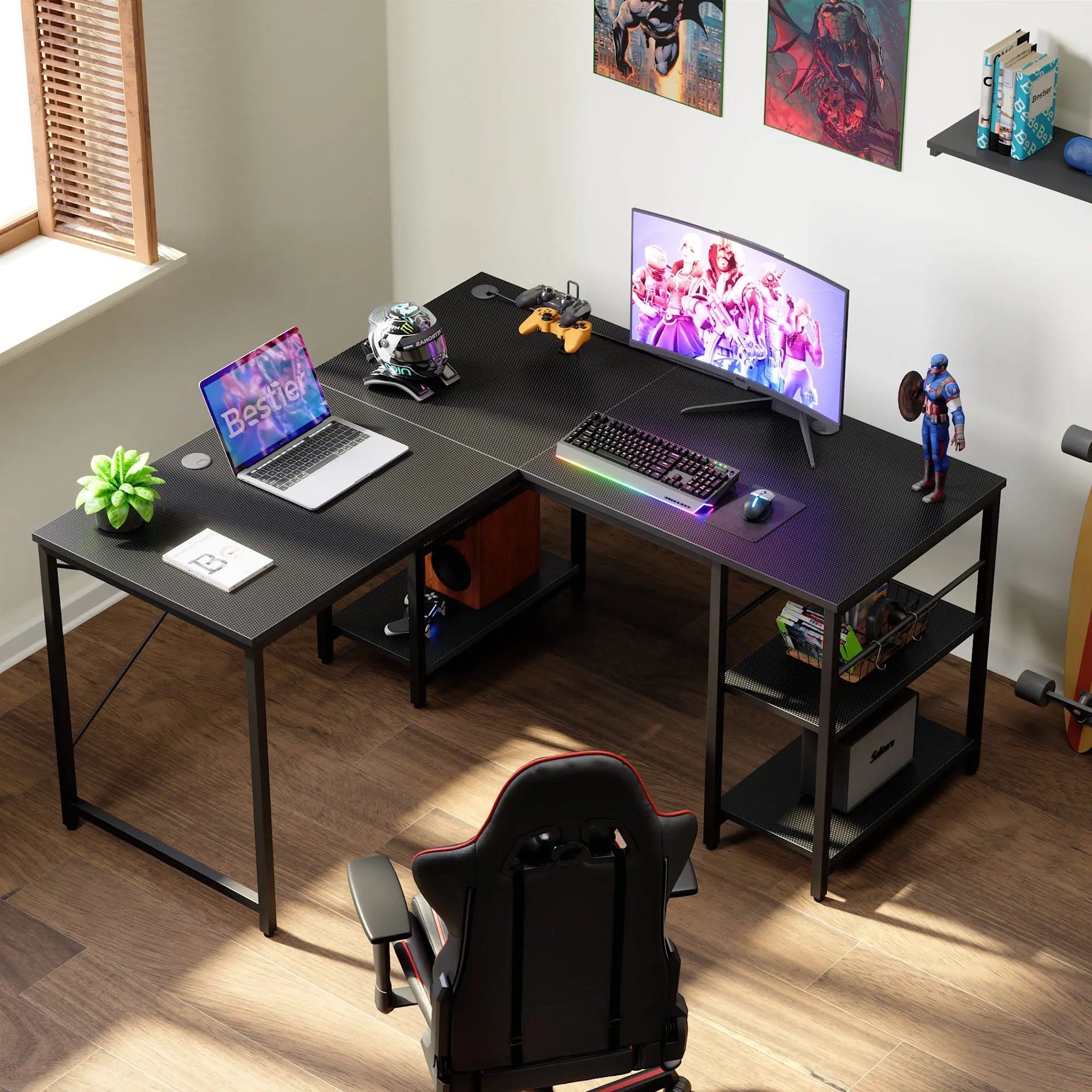Bestier 86 Inch L-Shaped Computer Desk for Two - Home Office Gaming & Workstation with Large Workspace - Perfect for Couples, Roommates & Small Spaces