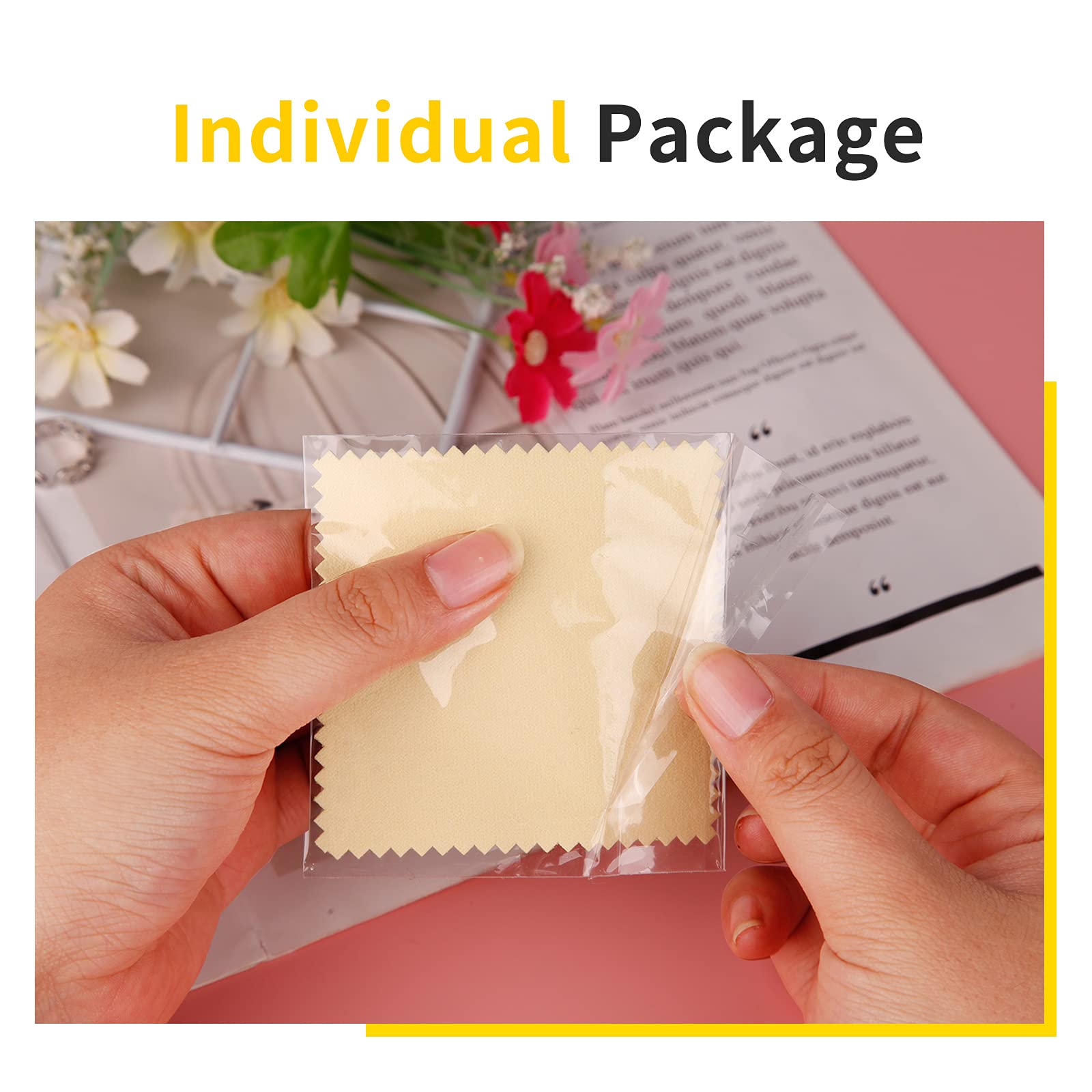CATIFLIN 100pcs Premium Jewelry Cleaning Cloths - Microfiber Silver Polishing Cloths Individually Wrapped for Sterling Silver, Gold, Brass, Silverware, Coins, Rings & Watches - Perfect for Jewelry Care, Home Cleaning & Travel (3.15
