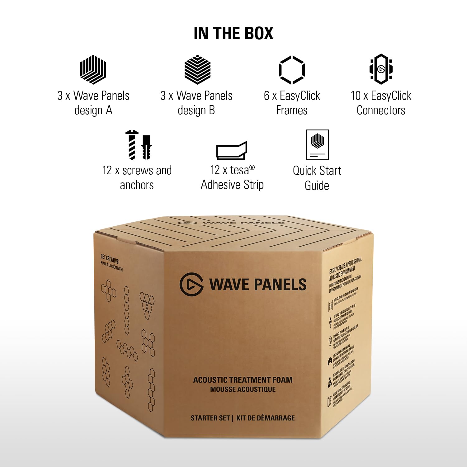 Elgato Wave Panels Starter Set (Blue) - 6 Pack Acoustic Foam Panels for Home Studio, Dual Density Soundproofing Foam with EasyClick Frames, Modular Wall Mount Design for Podcasting & Music Recording