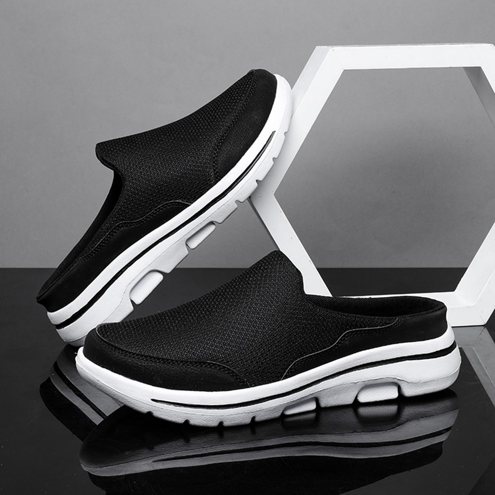 Comfortable Slip-On Mules & Clogs for Women and Men - Lightweight Open Back Breathable Walking Shoes - Closed Toe Slides in Black & White (Size 9.5 Women/8.5 Men) - Perfect for Indoor/Outdoor Wear, Home, Office & Casual Outings