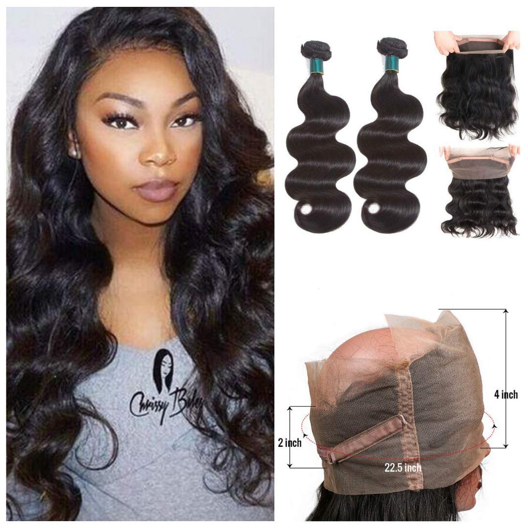 Ustar Natural Black Virgin Body Wave Hair Bundles with 360 Lace Frontal - Brazilian Human Hair Weave for Stunning Loose Waves, Perfect for Salon Styling & Everyday Glamour