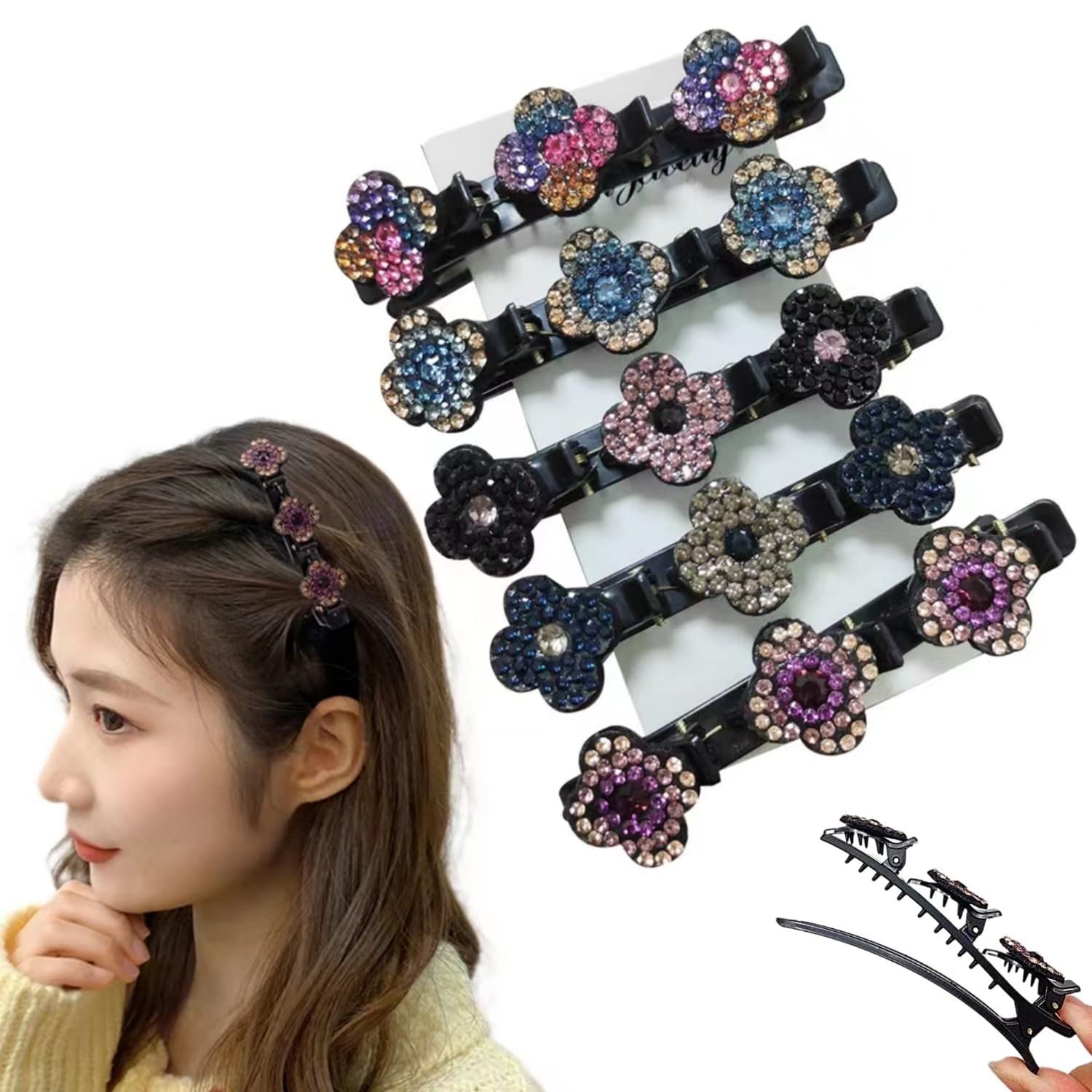 Vintage Hair Clips Set - 5Pcs Elegant Triple Lace Clover Flower Barrettes with Rhinestones | Women & Girls Hair Accessories for Weddings, Parties & Daily Styling