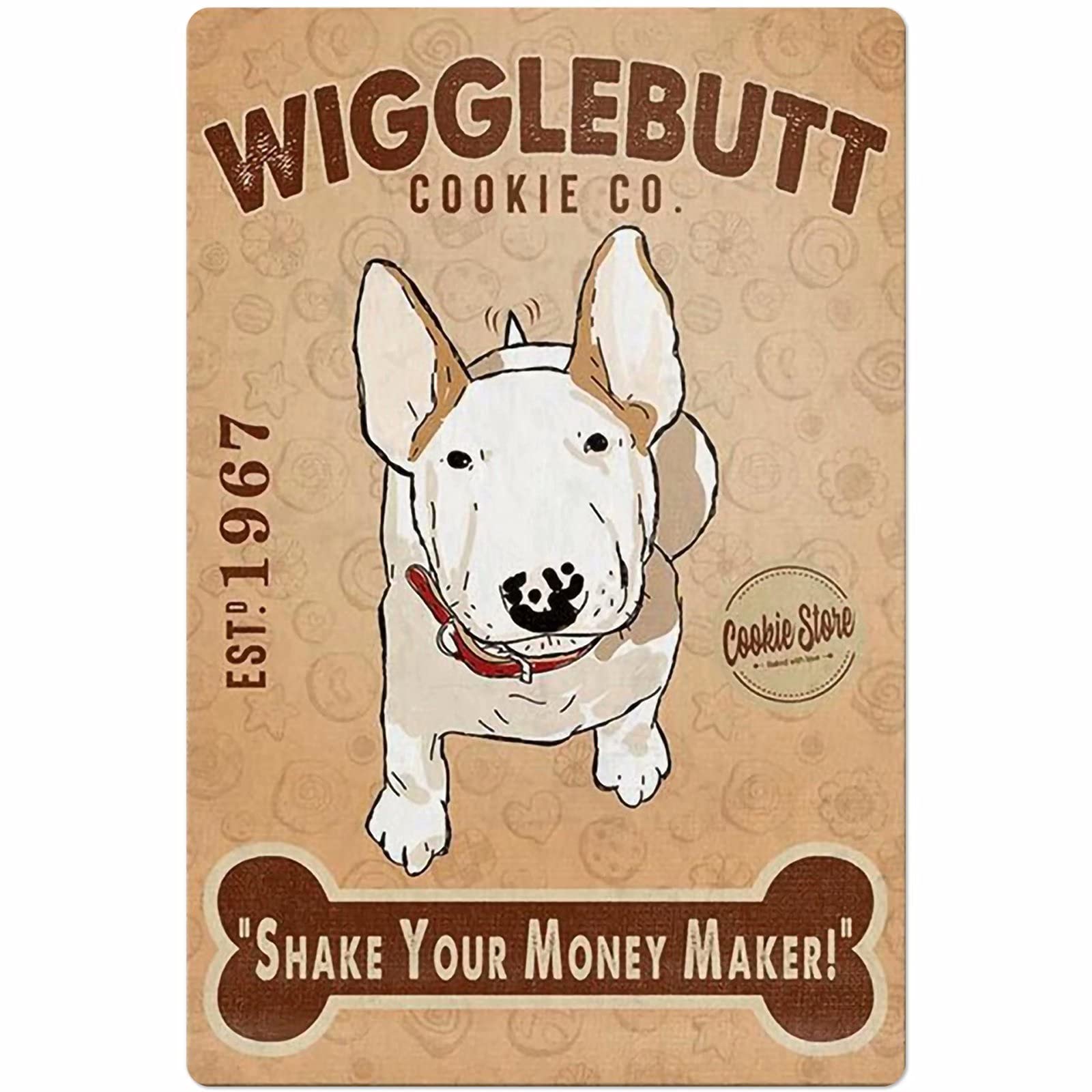 Vintage Pitbull Terrier Dog Retro Metal Tin Sign - Funny Wigglebutt Cookie & Shake Your Money Maker Aluminum Wall Art - 12x16 Inch Home Decor for Garage, Bar, Man Cave, Coffee Shop & Country Kitchen - Perfect for Pet Lovers & Unique Gift Ideas