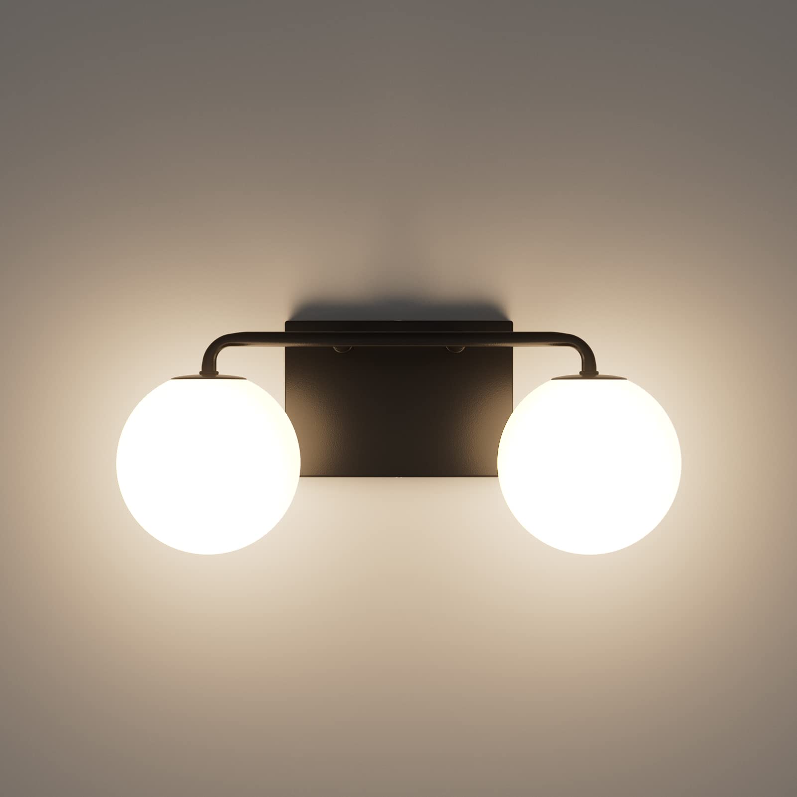 Tipace 2-Light Black Industrial Vanity Light Fixture with Milk White Glass Globe - Mid Century Vintage Farmhouse Bathroom Lighting for Mirror (Bulbs Not Included) - Perfect for Farmhouse, Industrial, or Vintage Style Bathrooms