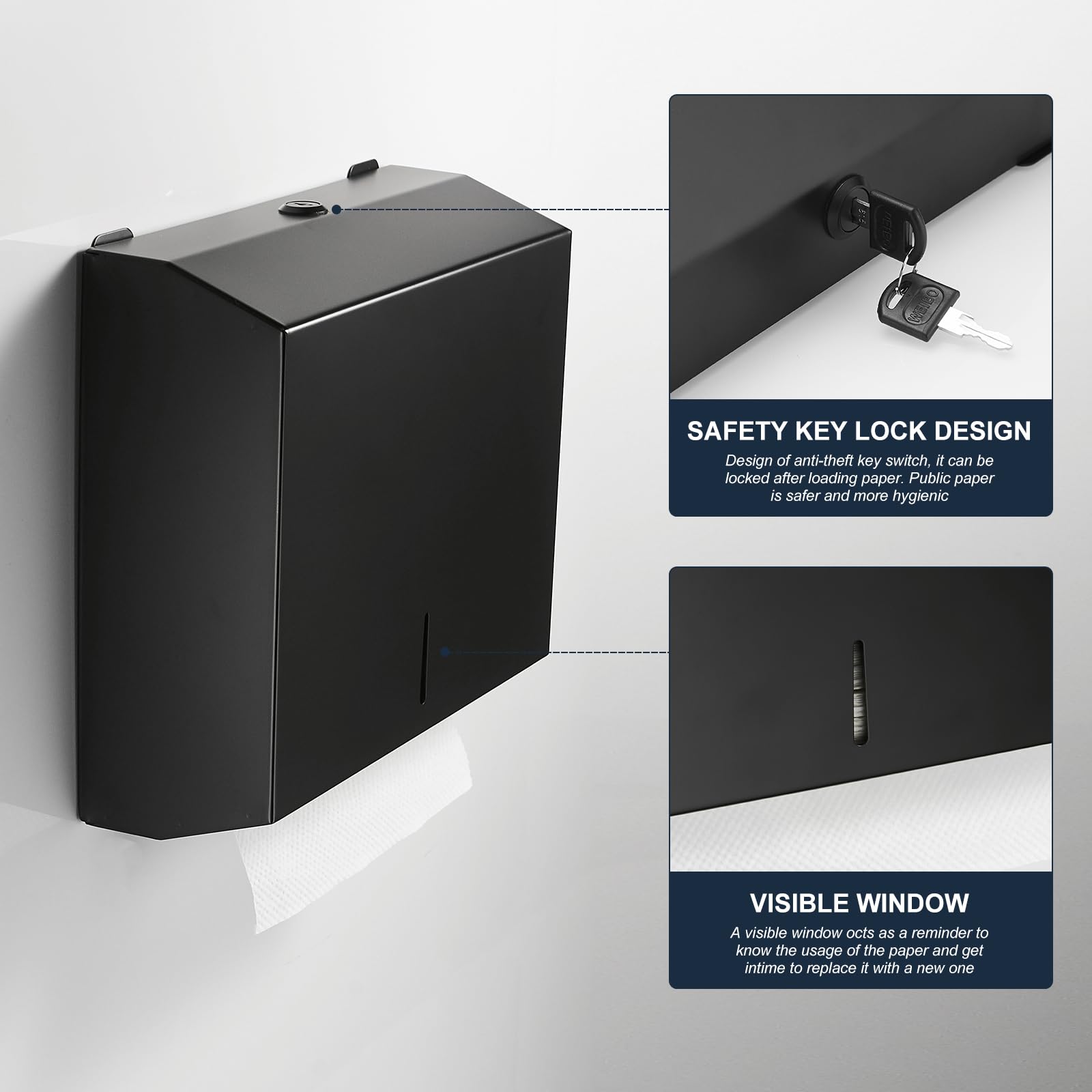 Commercial Matte Black Paper Towel Dispenser - Stainless Steel Wall Mounted C-Fold Hand Towel Holder for Office, Bathroom, Restroom & Kitchen | Durable & Hygienic Tissue Dispenser for High-Traffic Areas