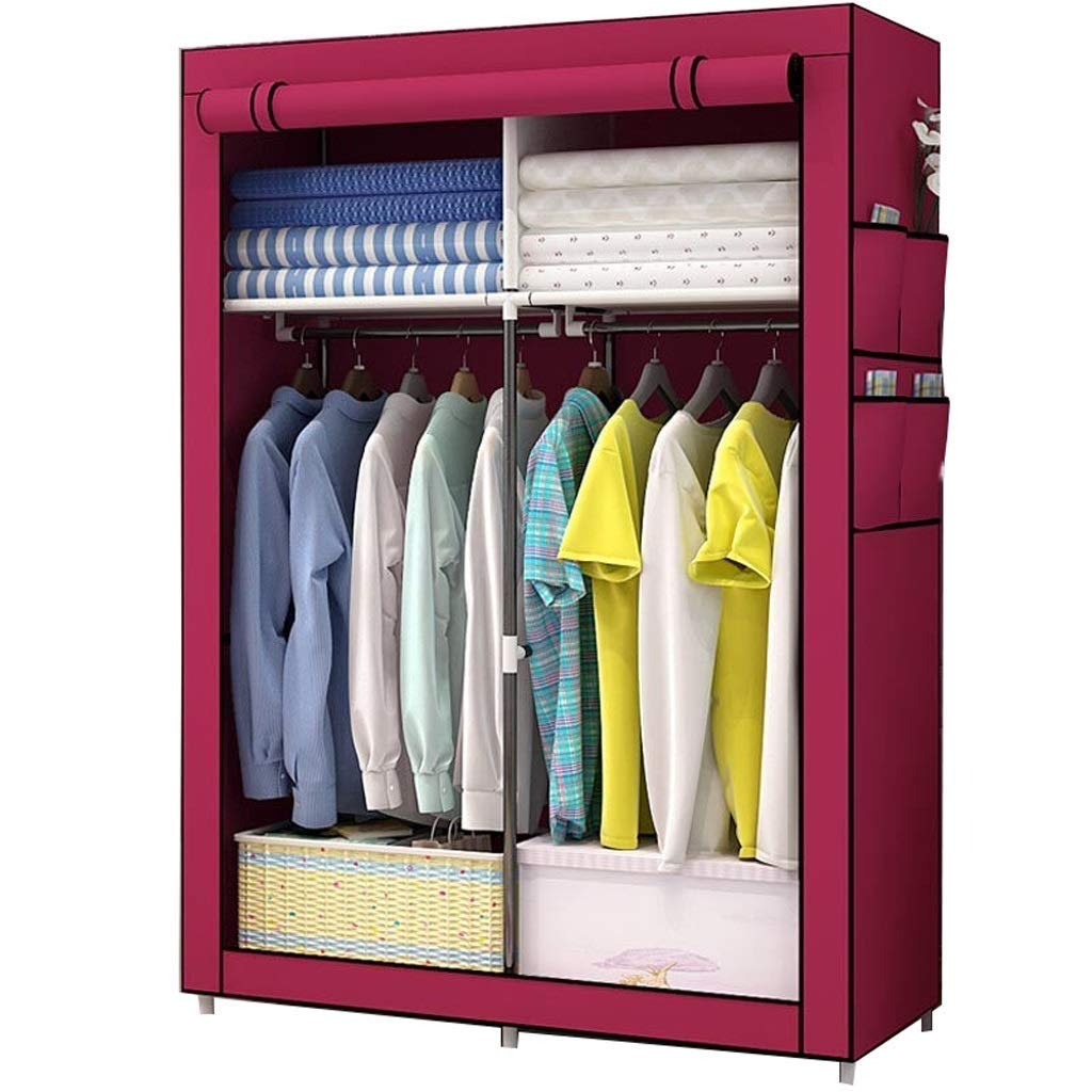 WSZJJ Portable Wardrobe Closet - Extra Wide Clothes Storage Organizer with Hanging Rack, No-Tool Assembly, Heavy Duty & Durable for Home, Office, Dorm, Travel (Black)