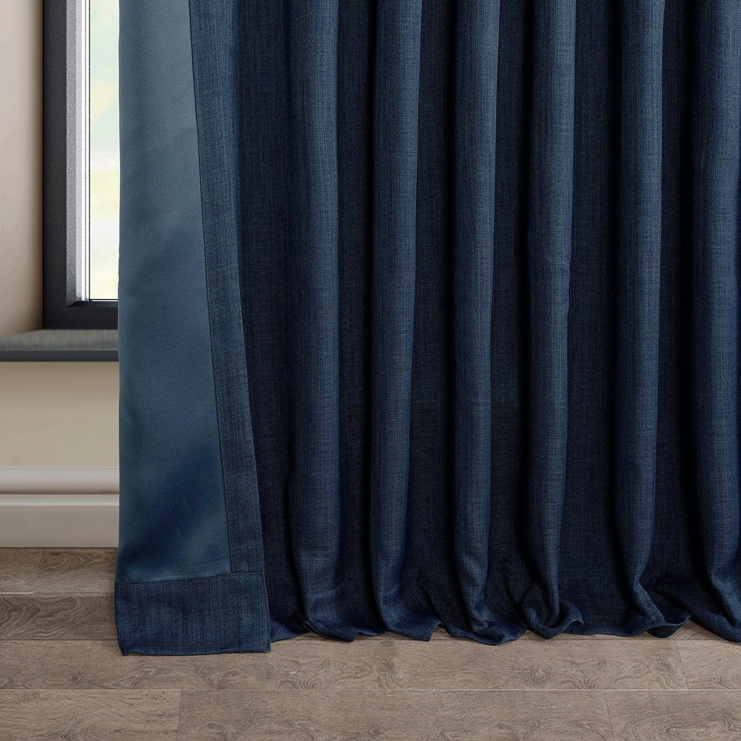 Indigo Extra Wide Textured Faux Linen Room Darkening Curtains - Blackout Window Drapes for Bedroom, Living Room & Home Theater