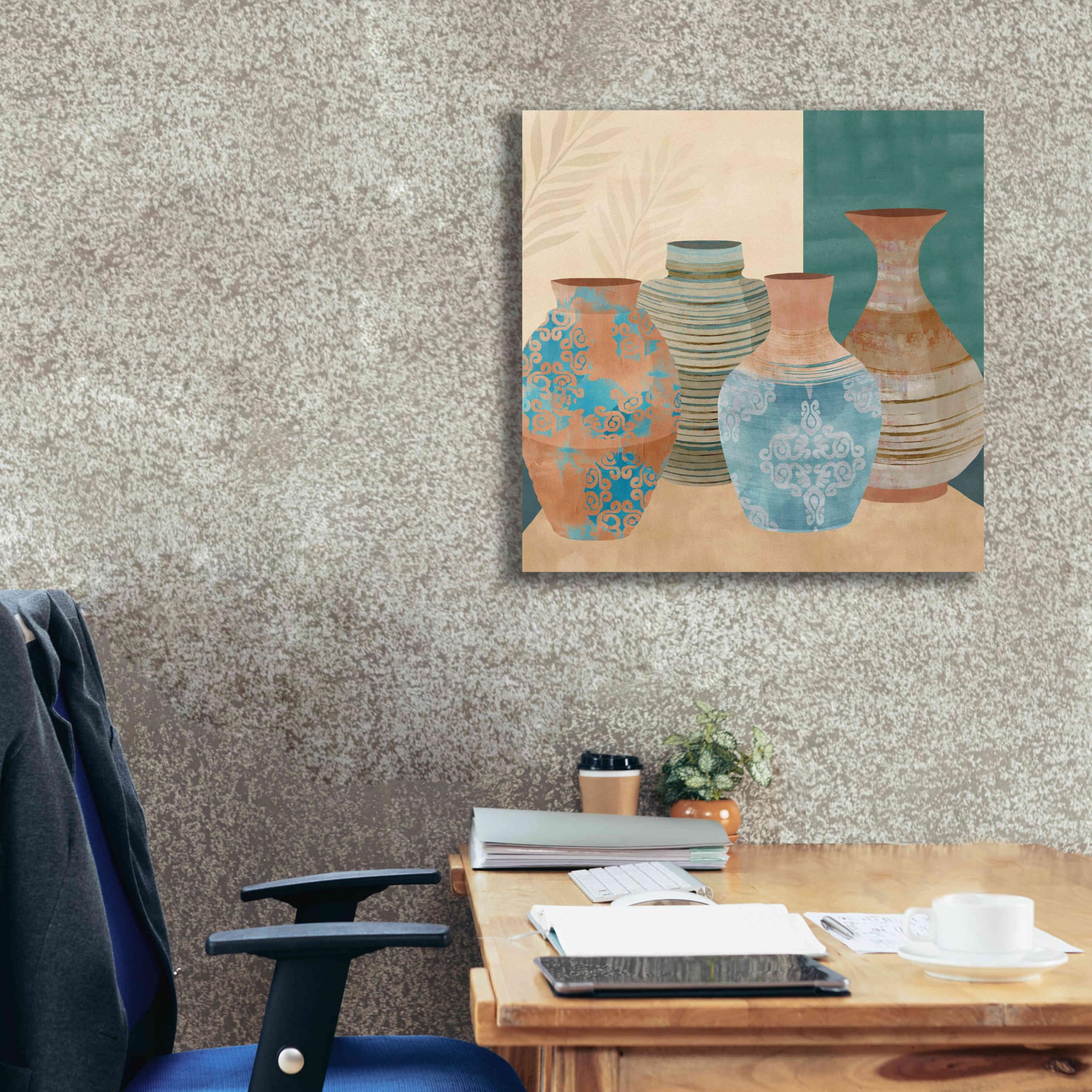 Flora Kouta 'Earthenware Pots II' Graffiti Art Giclee Print on Canvas - 26x26 Inch Modern Wall Decor for Living Room, Bedroom & Office