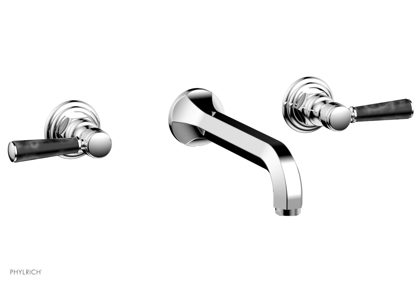 HEX TRADITIONAL Wall Lavatory Faucet Set - Black Marble Lever Handles 500 13 - Modern Bathroom Sink Faucet for Home & Commercial Use