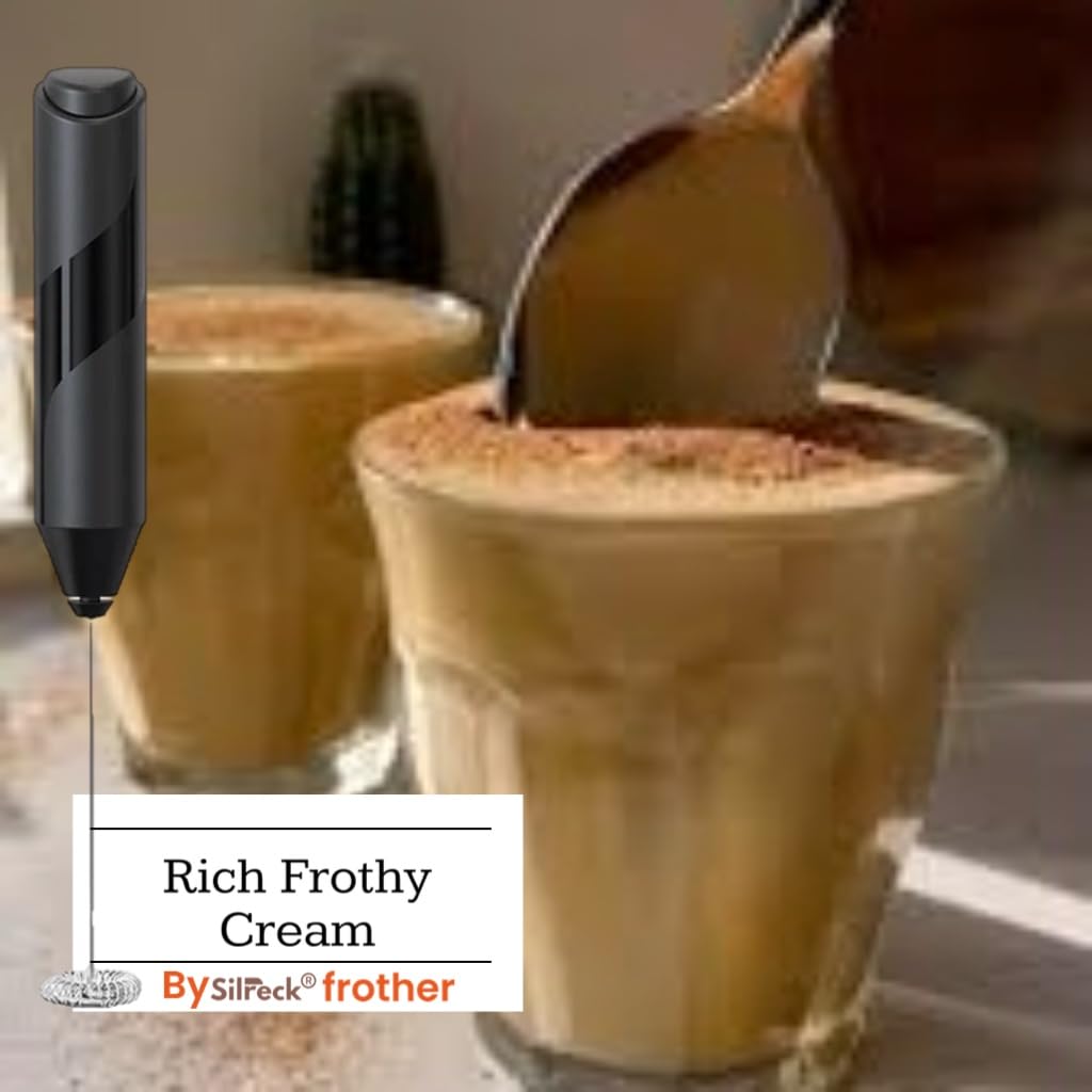 Silreck Electric Milk Frother - Handheld Automatic Milk Mixer for Coffee, Latte, Cappuccino, Milkshakes & Egg Whisking (Black) | Perfect for Home Baristas & Coffee Lovers