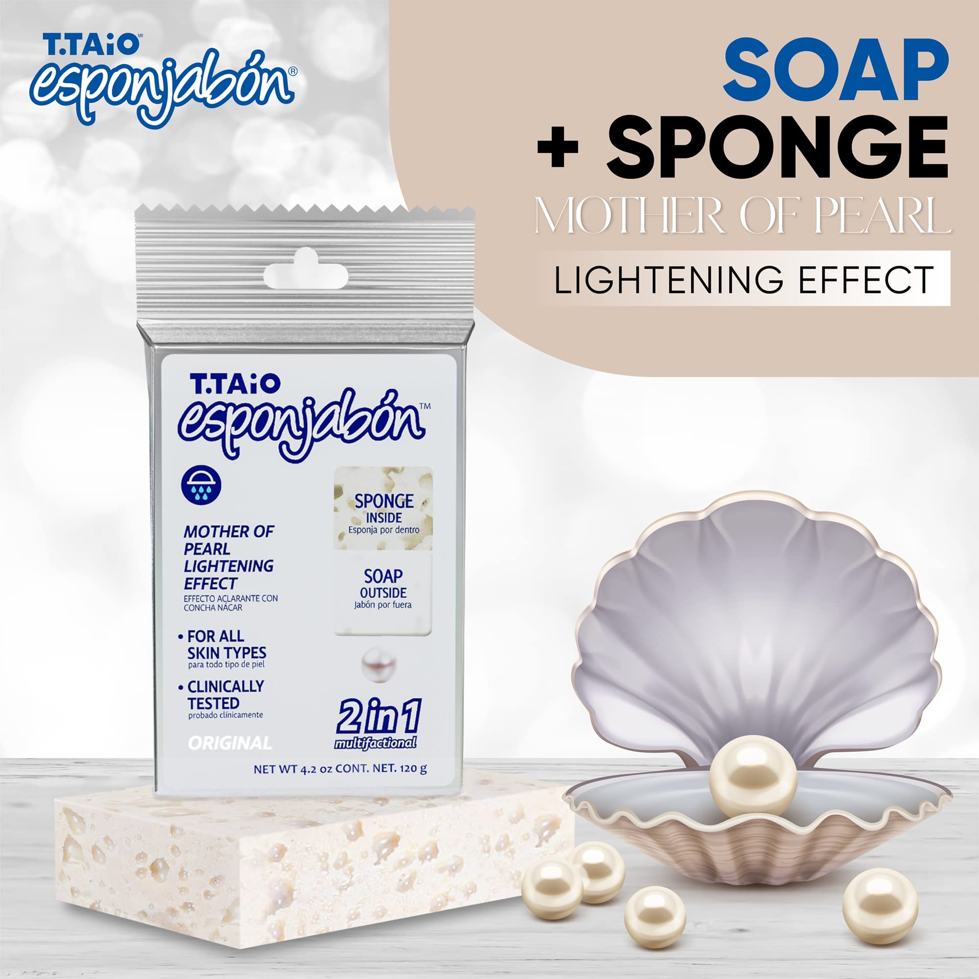 T.Taio Mother of Pearl Soap Sponge - Exfoliating Body Scrubber for Shower & Bath - Deep Cleansing Facial & Foot Scrub - Removes Oil & Dead Skin - Perfect for Spa, Home & Travel (2-Pack) - Bathroom Essentials & Self Care Gift