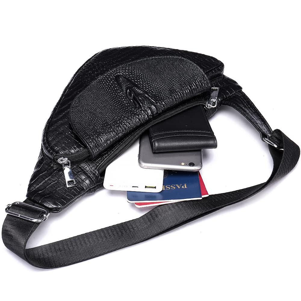 **NIUCUNZH Genuine Leather Crocodile Sling Bag for Women & Men - Crossbody Shoulder Purse Backpack, Black - Perfect for Travel, Work & Daily Use**