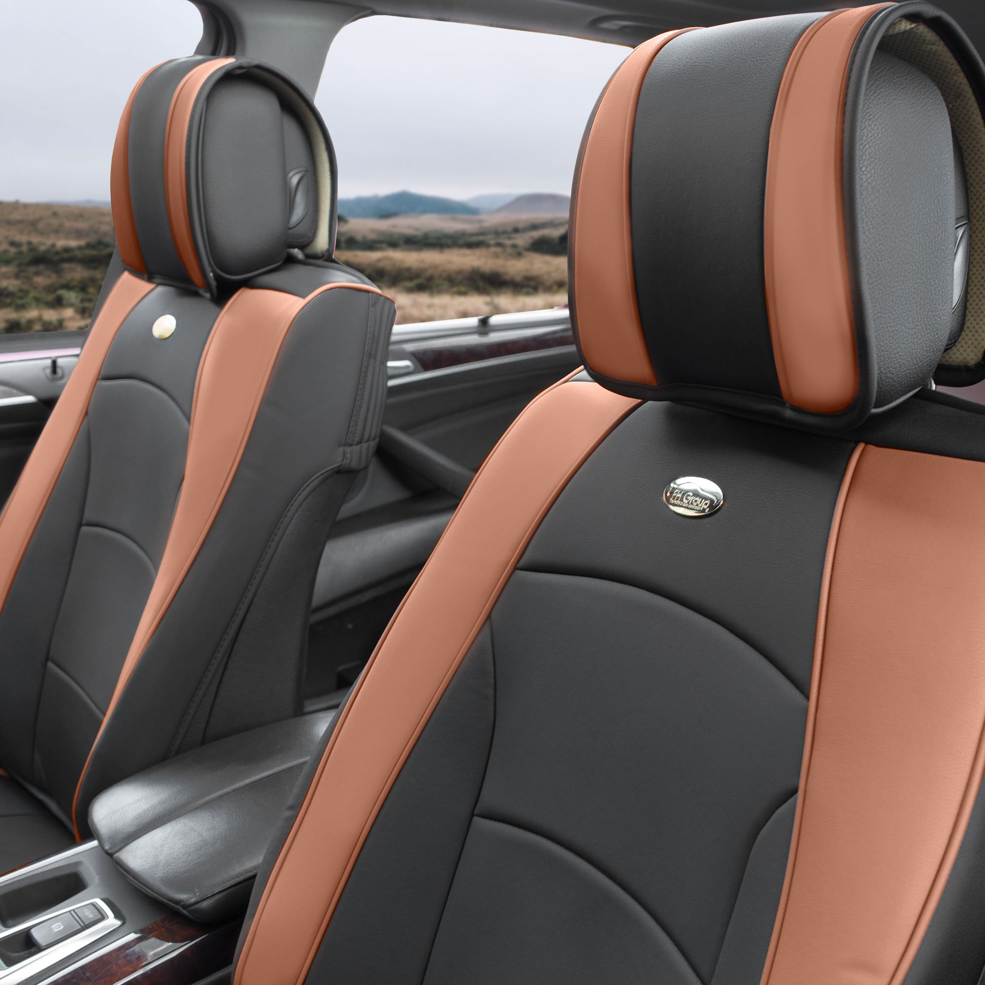 Premium FH Group Ultra Comfort Faux Leather Car Seat Cushions - Highest Grade Memory Foam Support for Cars, Trucks & SUVs (Brown/Black) | Universal Fit Front Seat Covers with Gift | Perfect for Long Drives, Commuting & Road Trips