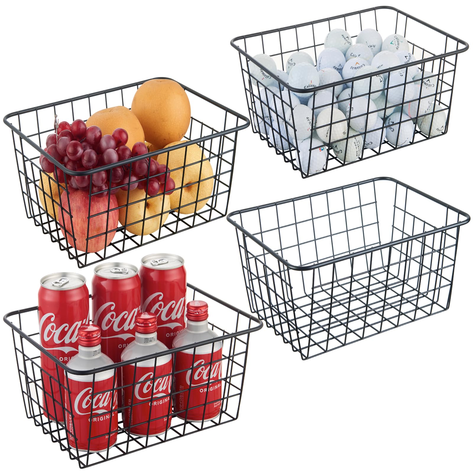 4-Pack Black Wire Storage Baskets - Stackable Kitchen Pantry Organizer for Countertop, Bathroom & Bedroom | Perfect for Laundry, Tabletop & Home Organization