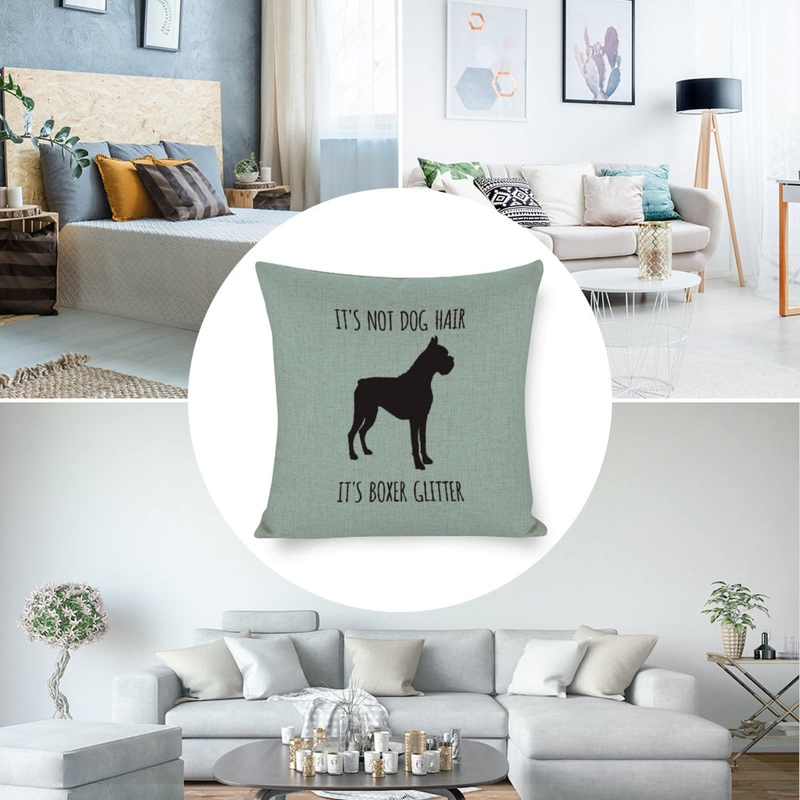 Boxer Dog Pillow Cover 16x16 Inches - Funny Boxer Glitter Dog Hair Design - Perfect Gift for Boxer Lovers, Dog Moms & Home Decor - Great for Living Room, Bedroom & Dog Lover Gifts