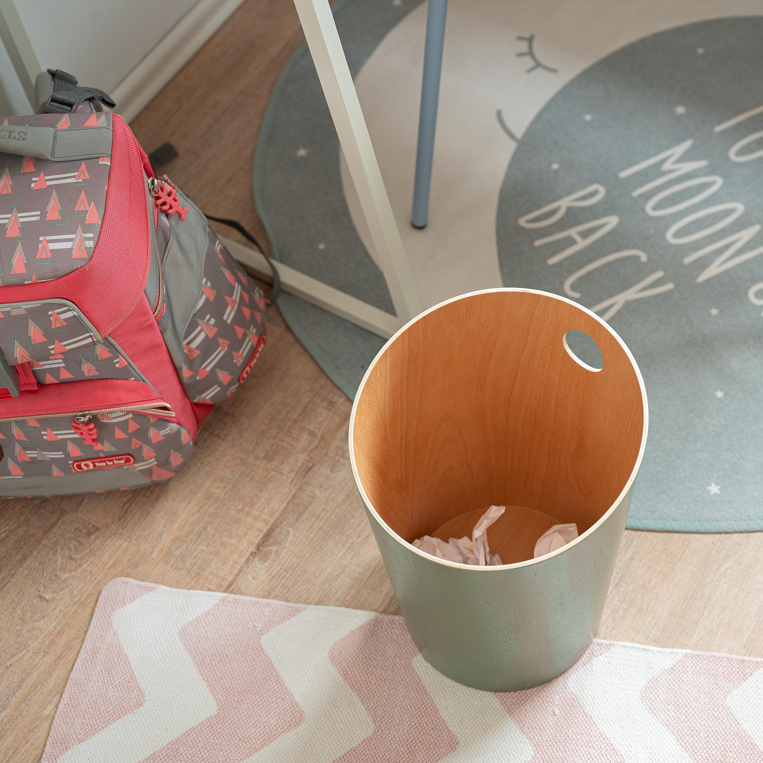 Kazai® Bennet Office Waste Bin - Real Wood Veneer Trash Can for Home, Bedroom, Kids Room & Office - Eco-Friendly Green Desk Garbage Basket | Perfect for Workspaces, Nurseries & Home Decor