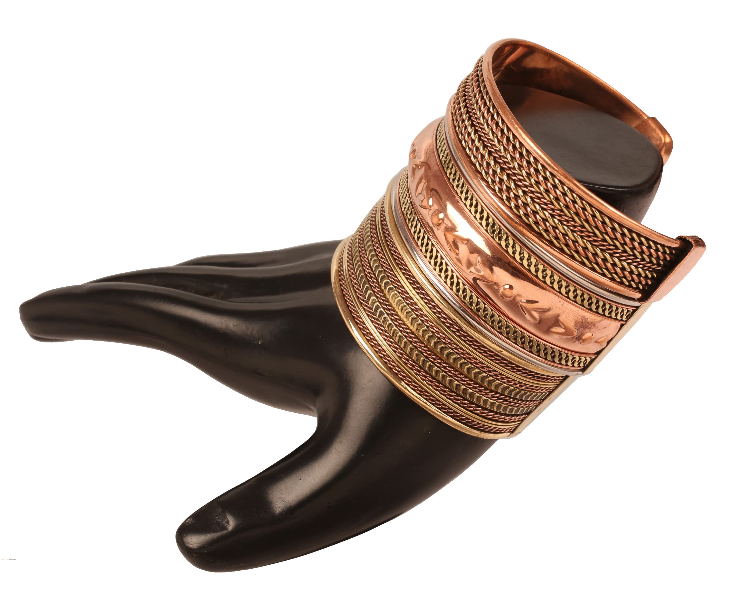 Authentic Tibetan Style Touchstone Copper Bracelet - Hand Forged Solid High Gauge Copper Cuff for Men & Women - Multiple Design Options - Perfect for Meditation, Yoga & Spiritual Healing