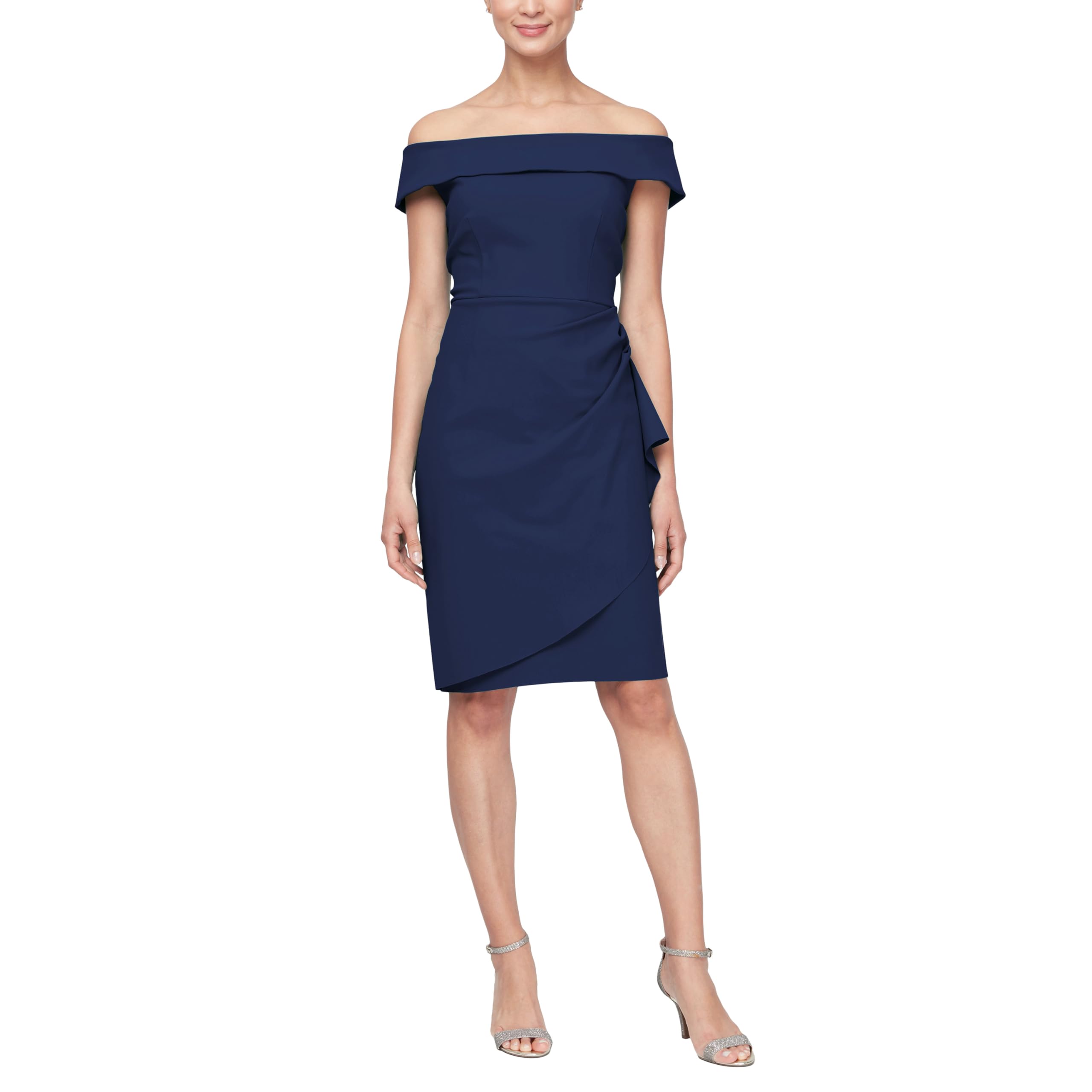 Alex Evenings Women's Slimming Short Off-The-Shoulder Sheath Dress for Wedding Guest, Cocktail Party & Formal Events | Elegant Evening Gown for Special Occasions & Date Nights