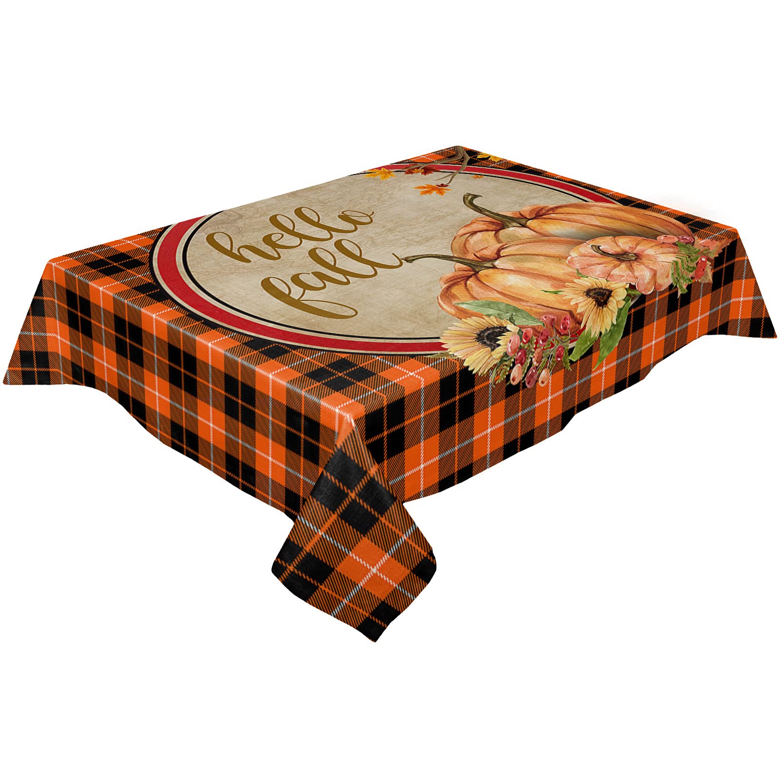 54x120In Waterproof Washable Rectangular Tablecloth - Pumpkin Harvest Fruits Watercolor Lattice Design for Kitchen, Dining Room, Indoor & Outdoor Use | Perfect for Thanksgiving, Fall Decorations and Seasonal Gatherings
