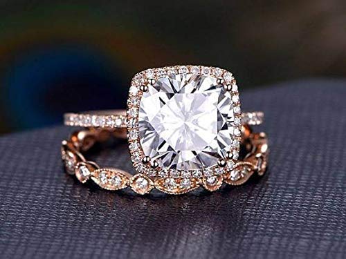 2 Carat Moissanite & Diamond Halo Wedding Ring Set in 14K Rose Gold - Elegant Bridal Jewelry for Engagement, Proposal & Anniversary Gifts