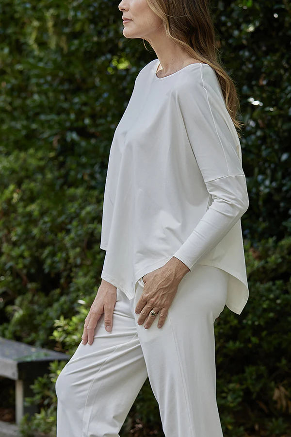 Terry Relaxed Boatneck Top - Soft White | Comfortable Casual Wear for Women | Perfect for Lounging, Travel & Everyday Outfits
