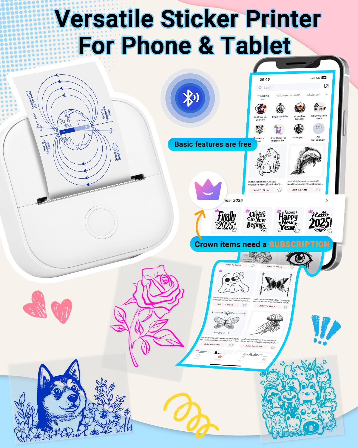 Memoking T02 Sticker Printer - Portable Thermal Inkless Label Maker for Study, Office & Home | Print Custom Stickers, Diagrams, Receipts & Photos | Compact Pocket-Size Design for Phone Labeling & Organization