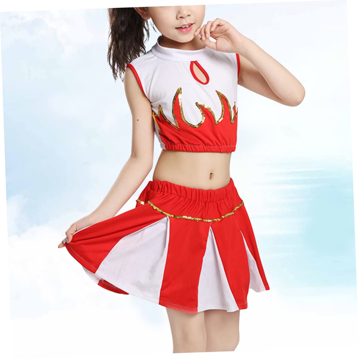 VALICLUD Girls Cheerleading Uniform - Red Dance Costume for Kids, Performance Outfit, Cheerleader Dress for Competition & Halloween Costume | Perfect for Dance Recitals, Cheerleading Events & Themed Parties