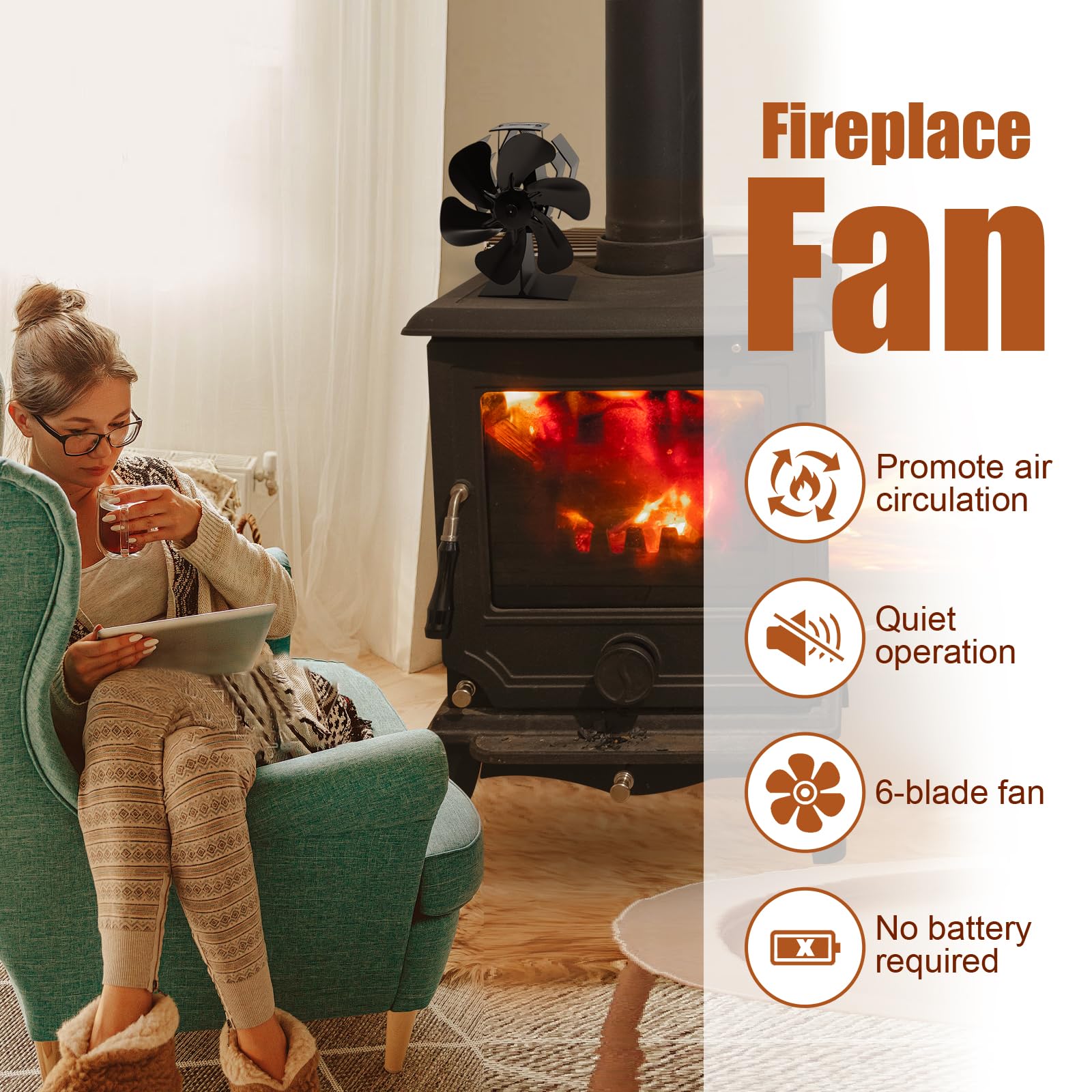 Heat Powered Wood Stove Fan for Buddy Heater & Propane Space Heaters - Adjustable Bracket for Mr. Heater - Efficient Fireplace Fan for Indoor/Outdoor Camping, RV & Home Heating Use