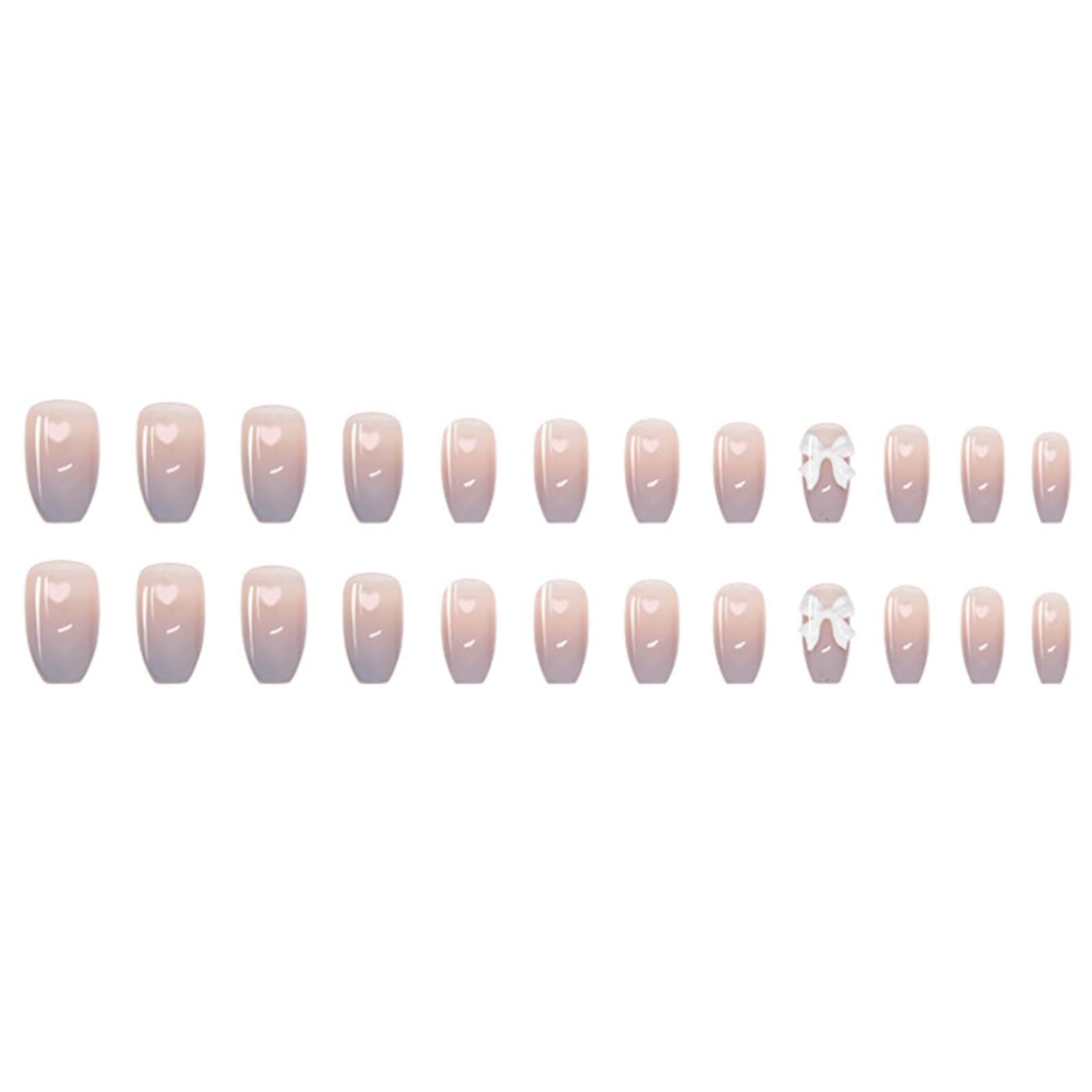 Smokey Gradient Long Bow Press-On Nails - Reusable Fake Nails with Gel Finish | 1ml Nail Stickers & Removable Nail Tips (Size A, One Size) for Parties, Weddings & Special Occasions