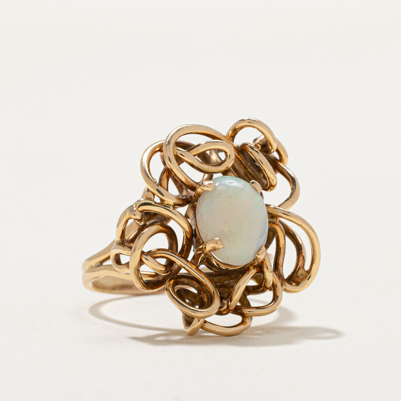 10K Gold Opal Abstract Cocktail Ring - 1.05ct Genuine Opal - Size 6.75 - Elegant Statement Jewelry for Evening Parties & Special Occasions