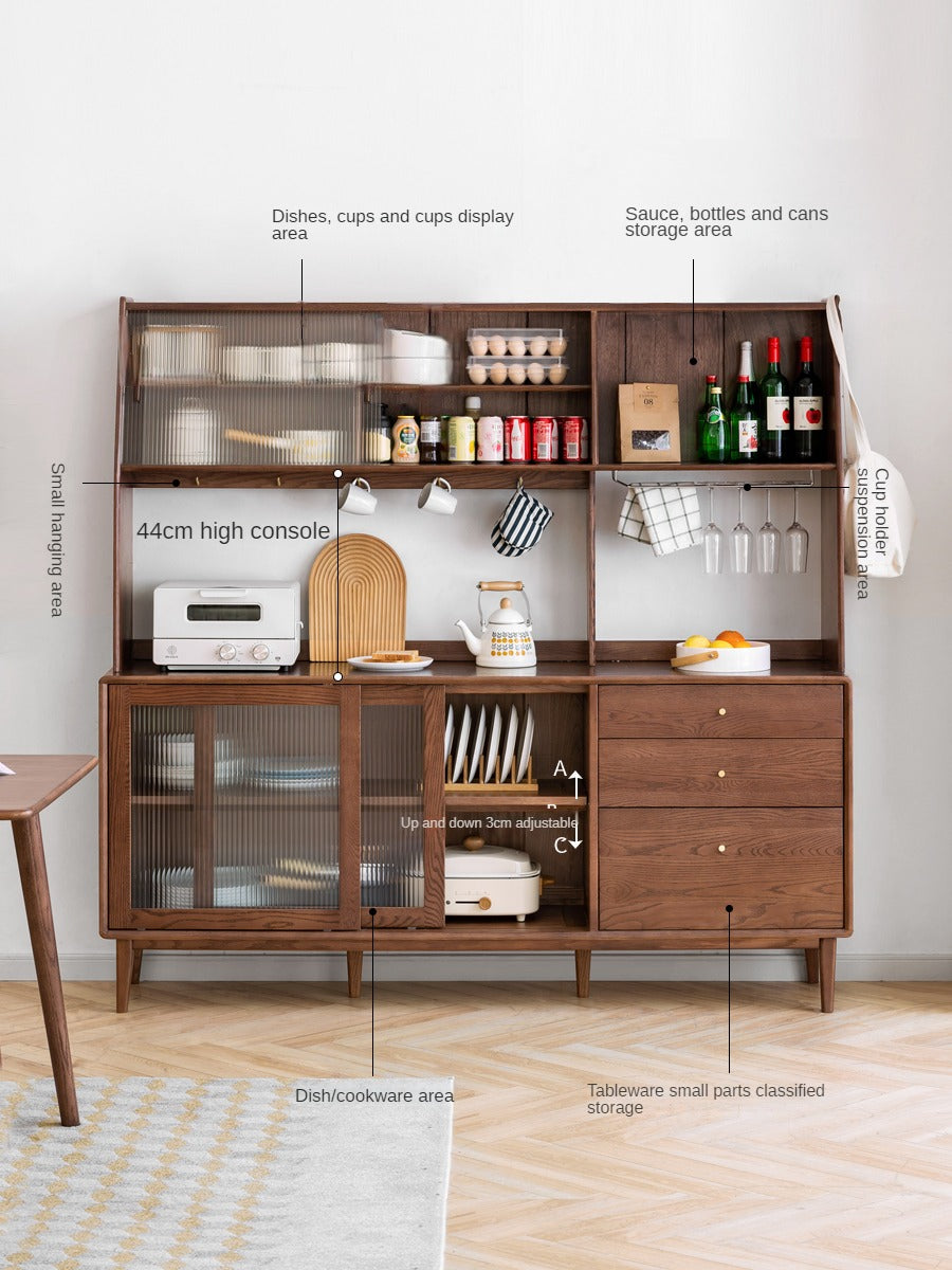 Solid Oak Wood Sideboard Buffet Cabinet - Rustic Farmhouse Dining Room Storage for Dishes, Linens & Entertaining Essentials